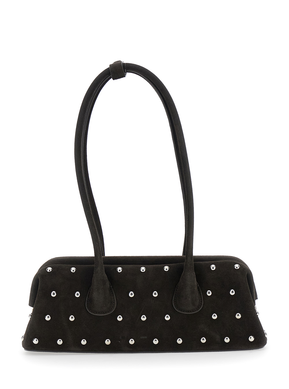 Osoi Boat Wide Mini Brown Shoulder Bag with Round Handles and Beaded Embellishment in Suede Woman Cow – Women