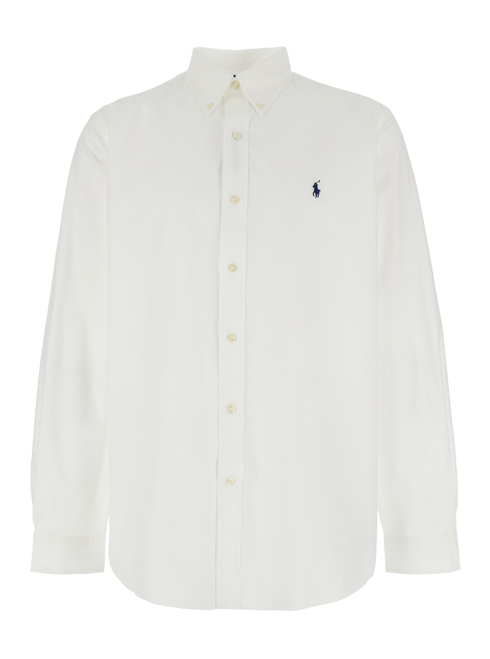Polo Ralph Lauren Men's White Custom Fit Shirt With Button-Down Colllar And Pony Embroidery On The Front In Cotton Popeline Stretch Woman Elastane Blouses