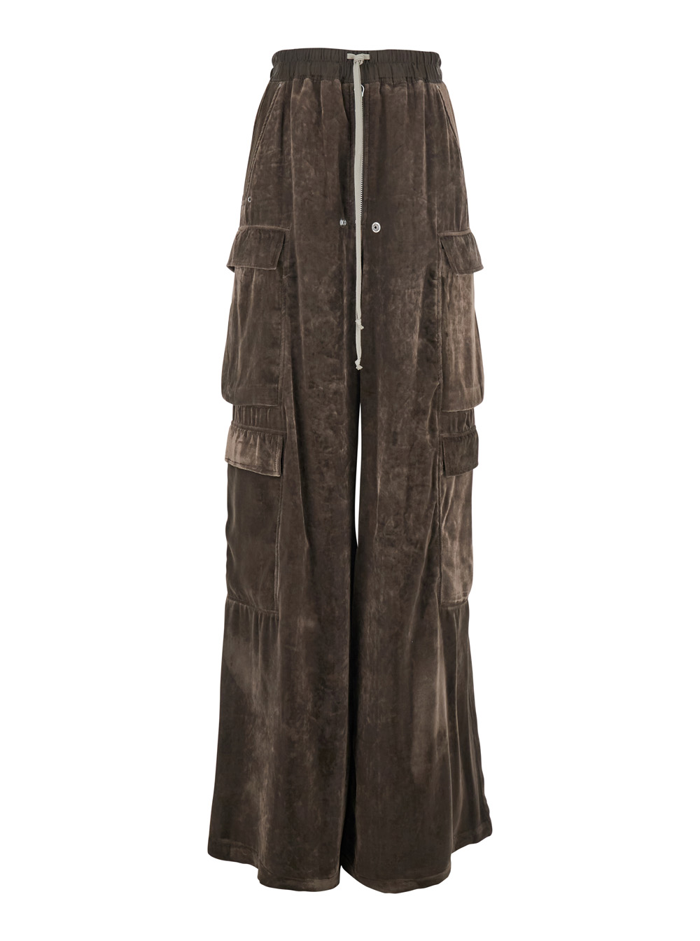 Rick Owens Women's Brown Cargo Belas Pants With Drawstring Waist And Pockets In Velvet Woman Viscose Silk Trousers
