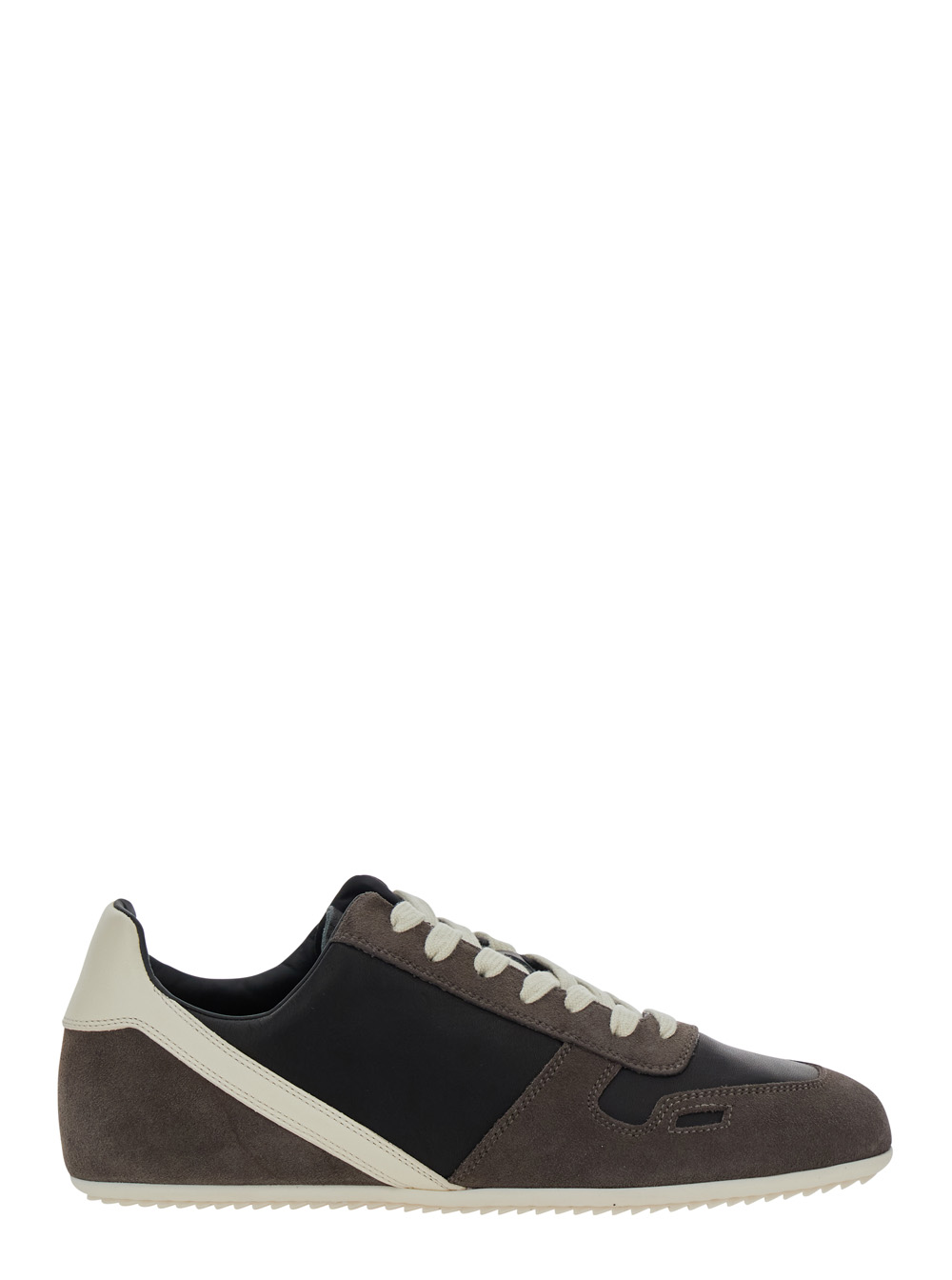 Rick Owens Rick Owens Black Low-Top Sneakers with Suede Inserts in Leather Woman Calf - Women　Rick Owens ブラック ロートップ スニーカー、スエード インサー