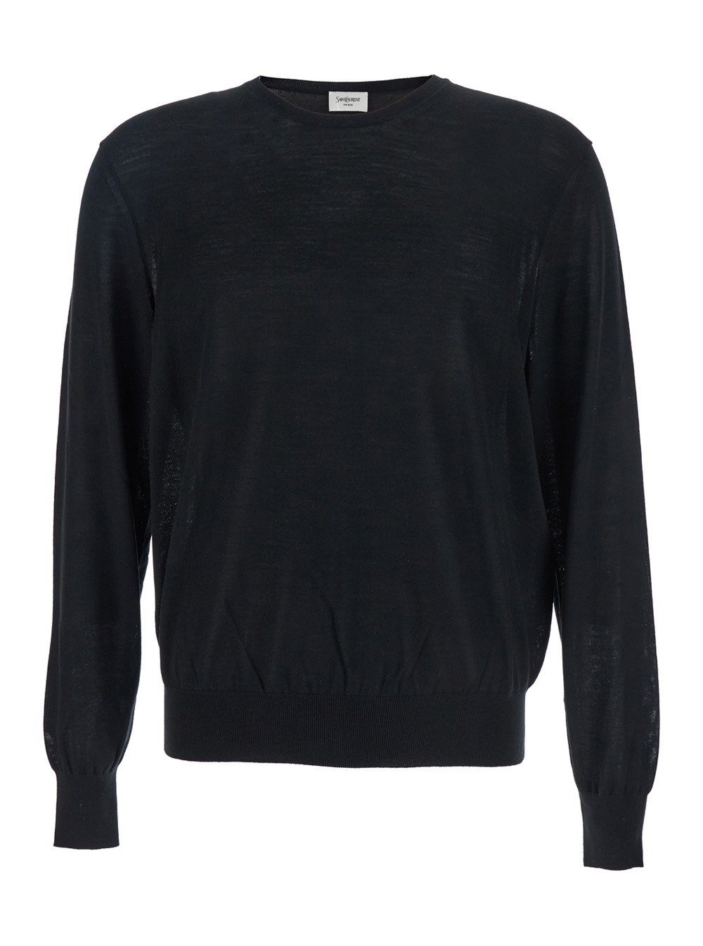 Saint Laurent Saint Laurent Black Crewneck Sweater with Cassandre in Cashmere Man Jersey - Men　サンローラン ブラック クルーネック セーター カサンドレ イン カシミア マ