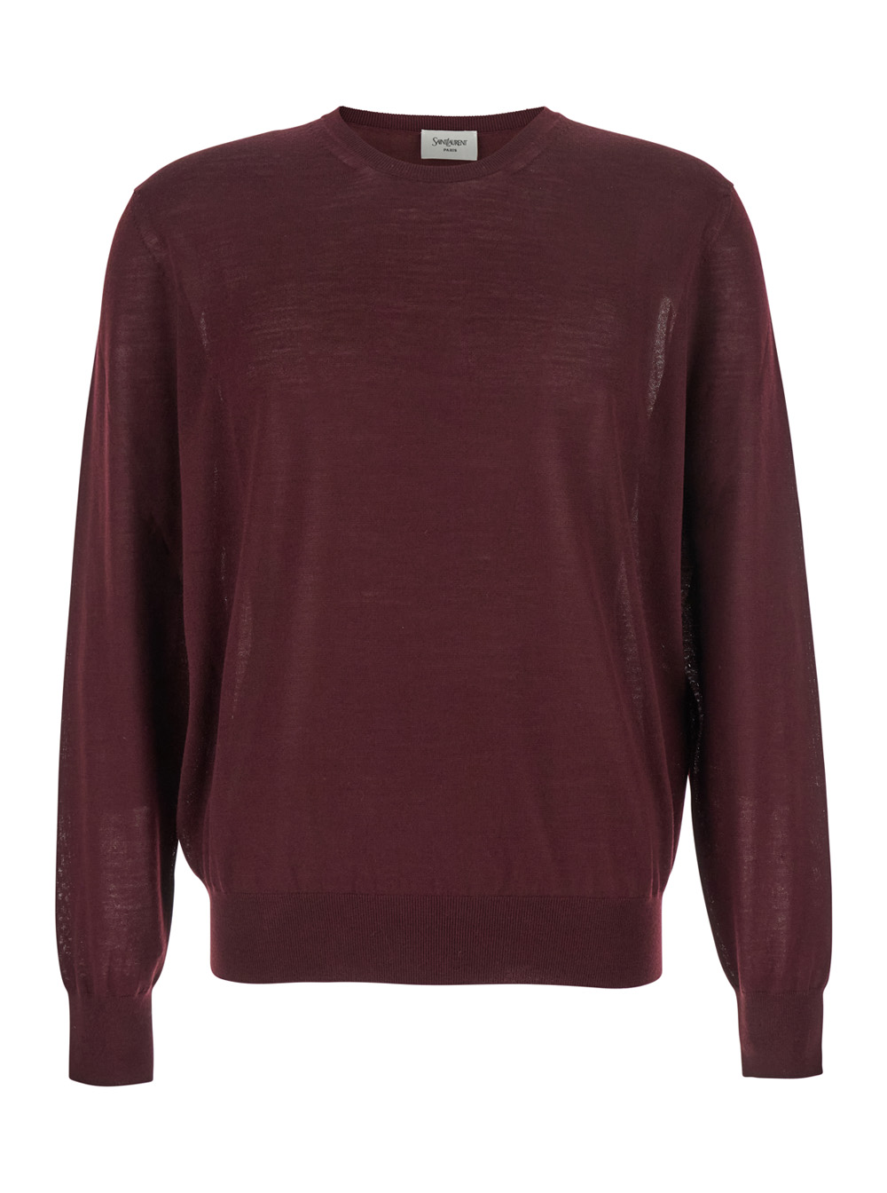 Saint Laurent Men's Bordeaux Crewneck Sweater With Cassandre In Cashmere Man Jersey