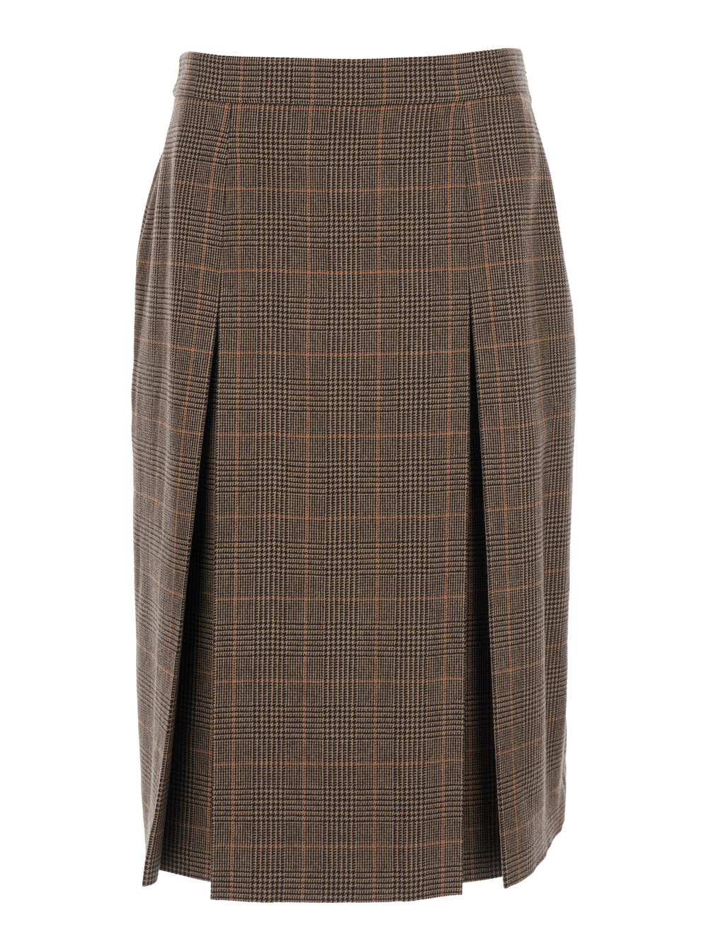 Saint Laurent Grey Midi Skirt with Side Concealed Zip Closure and All-Over Check Motif in Wool Cashmere Woman Brown – Women