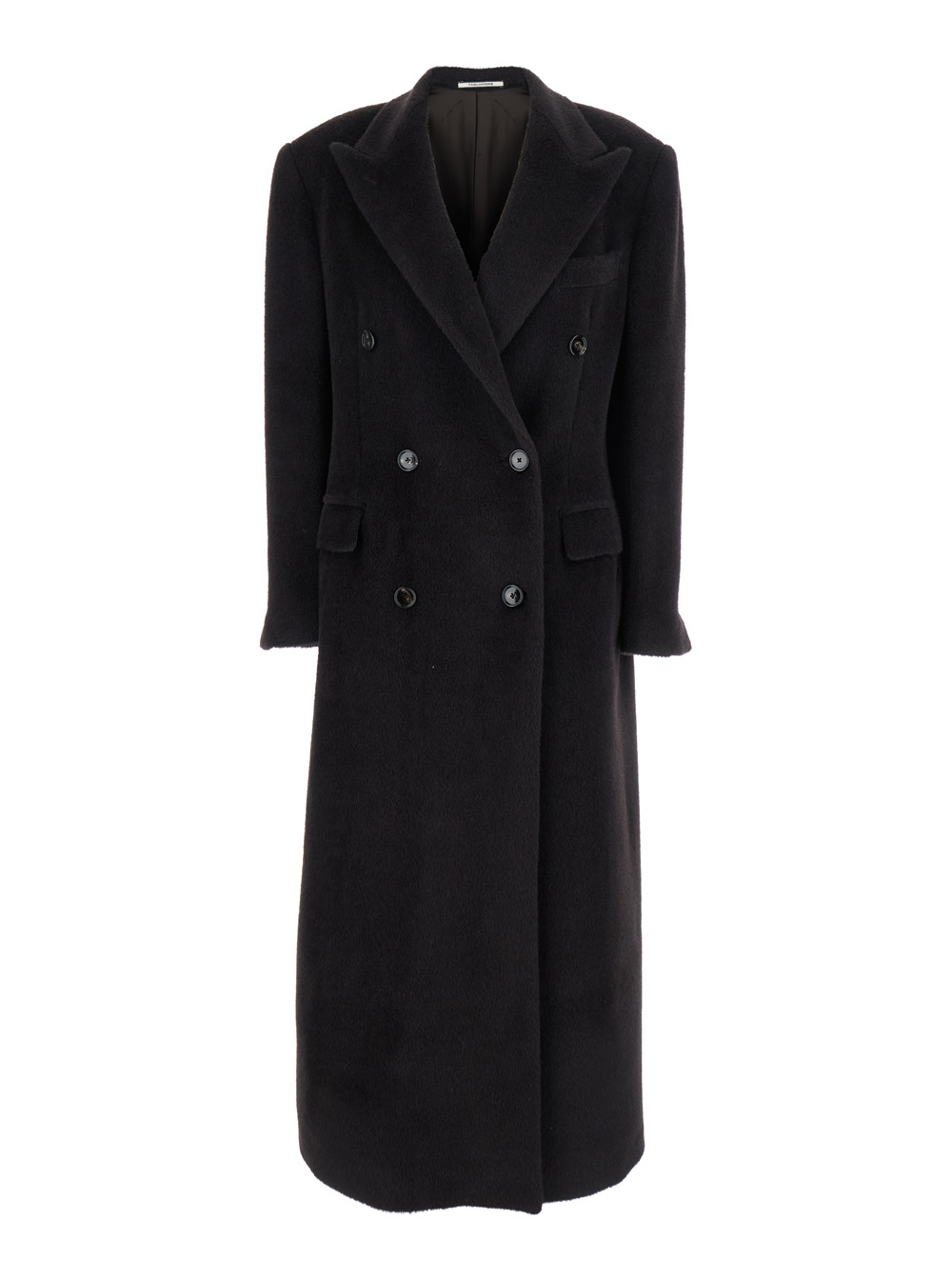 Tagliatore Brown Double-Breasted Coat with Golden Buttons in Faux Fur Woman Alpaca Virgin Wool Outerwear – Women