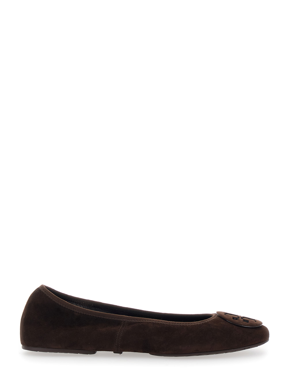 Tory Burch Women's Brown Ballerinas With Logo Plaque On The Front In Suede Woman Ovine Nylon
