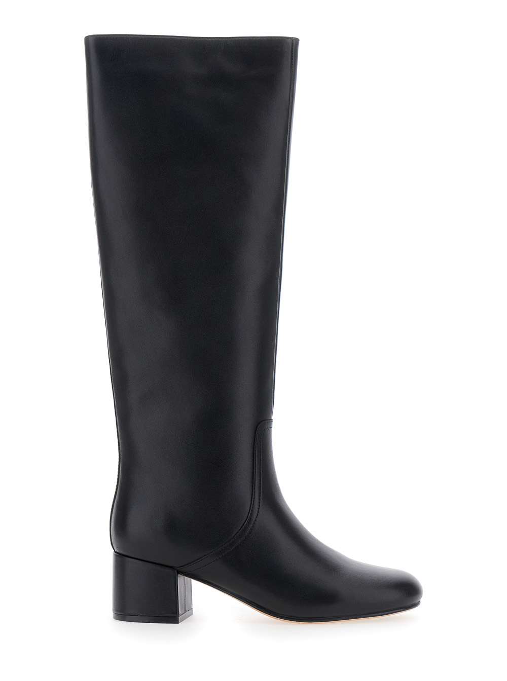 Twinset Black Knee High Boots With Round Toe Leather Woman – Women