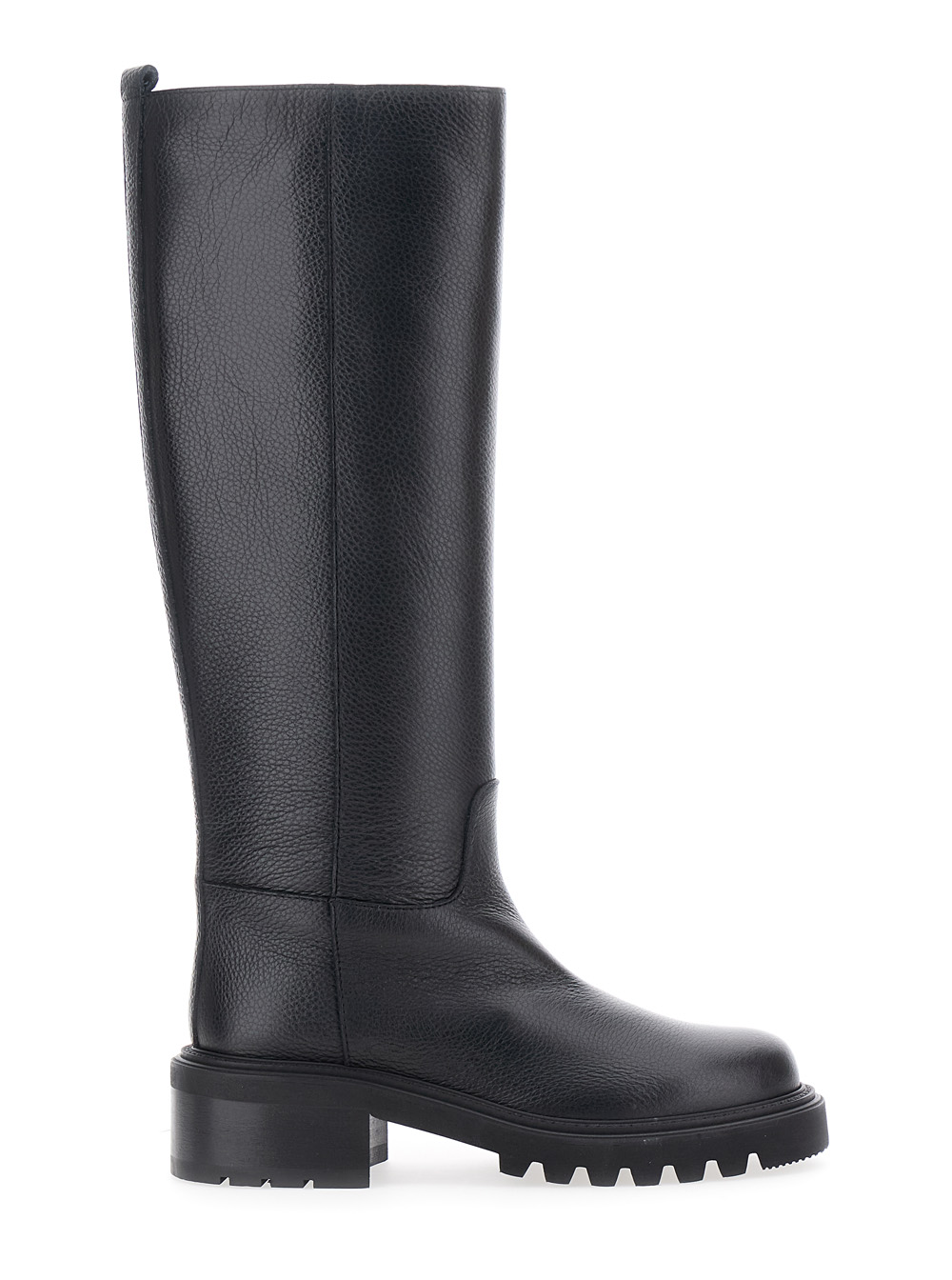 Via Roma 15 Black Knee-High Slip-On Boots in Grained Leather Woman Cow – Women