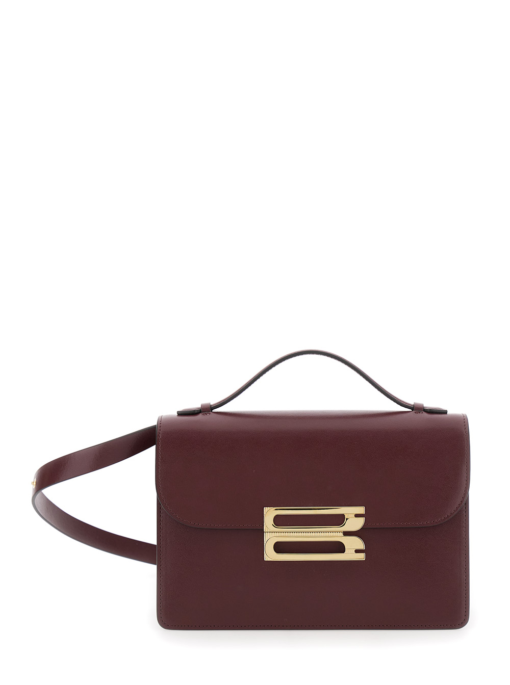 Victoria Beckham Dorian Bordeaux Shoulder Bag with Adjustable and Removable Strap Logo Plaque on the Front in Leather Woman Calf – Women