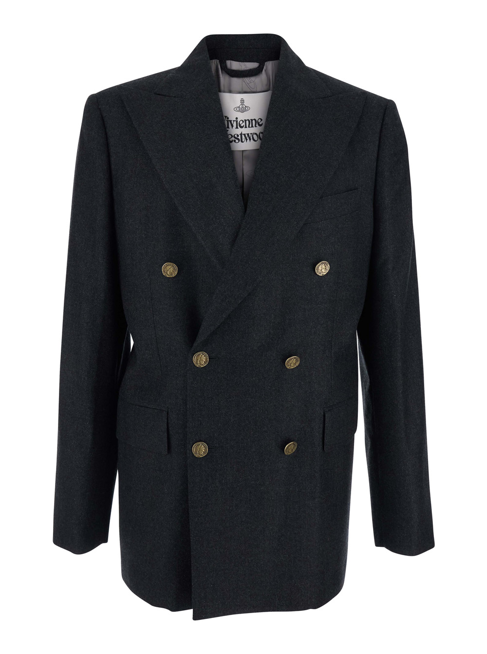 Vivienne Westwood Men's Grey Double-Breasted Jacket With Wide Peak Lapels In Wool Man Blazers