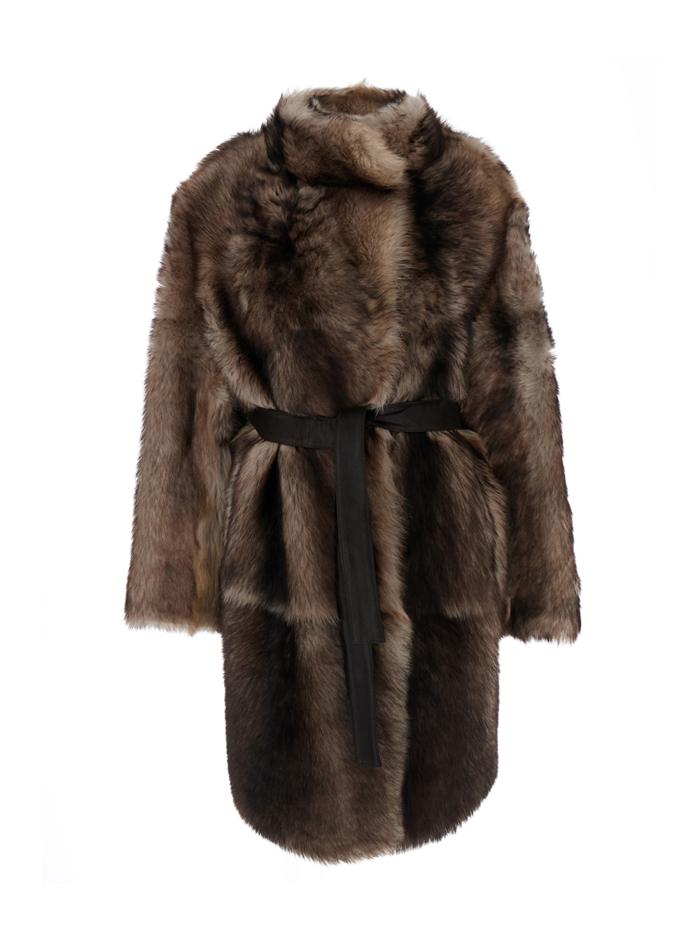 Yves Salomon Brown Shearling Coat with High Neck and Front Belt Closure in Fur Woman Jackets Furs – Women