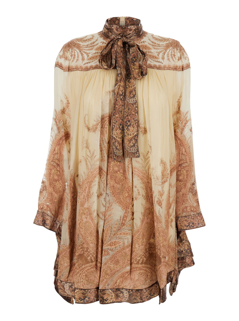 Zimmermann Hypnotic Multicolor Mini Dress with Pussybow Collar and All-Over Paisley Print in Silk Blend Woman Viscose – Women