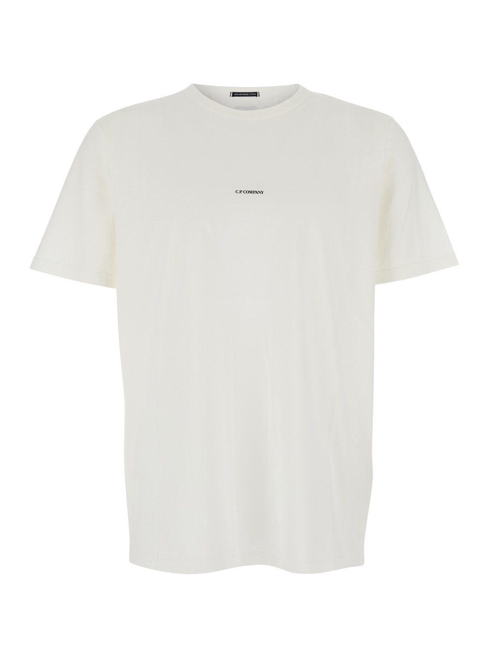 C.p. Company Men's White C. P. Company Crewneck T-Shirt With Logo Lettering On The Front In Cotton Man Tshirts And Polo Shirts
