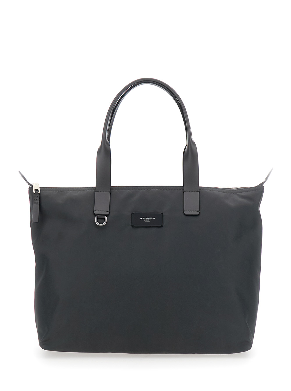 Dolce & Gabbana Grey Tote Bag with Two Top Handles and Logo Plaque on the Front in Tech Fabric Man Polyamide Acrylic Viscose – Men
