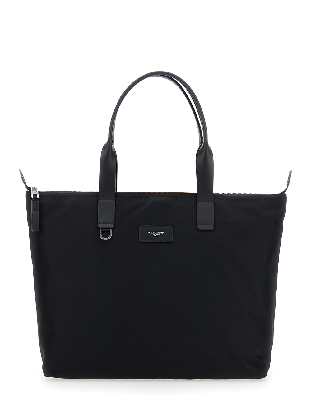 Dolce & Gabbana Black Tote Bag with Two Top Handles and Logo Plaque on the Front in Tech Fabric Man Polyamide Acrylic Viscose – Men
