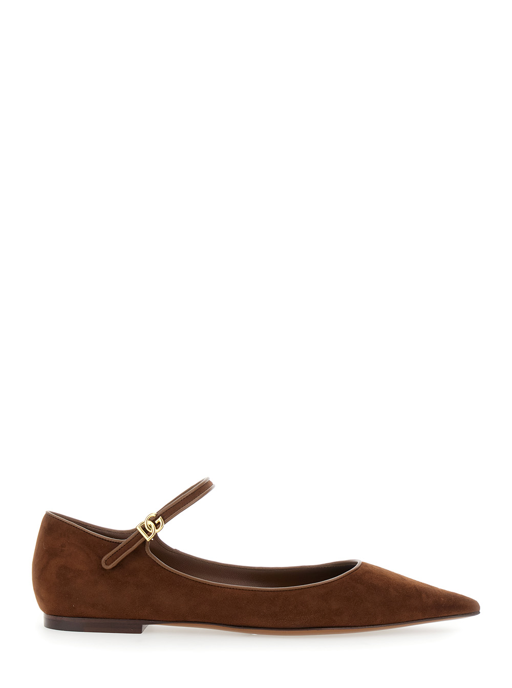 Dolce & Gabbana Brown Pointed Toe Ballerinas with DG Logo on the Side in Suede Woman Goat Lamb – Women