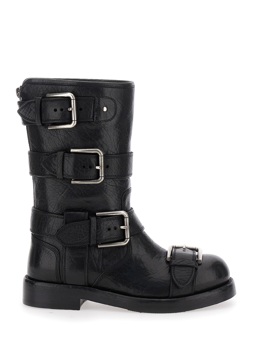Dolce & Gabbana Black Ankle Boots with All-Over Buckles in Leather Woman Horse – Women