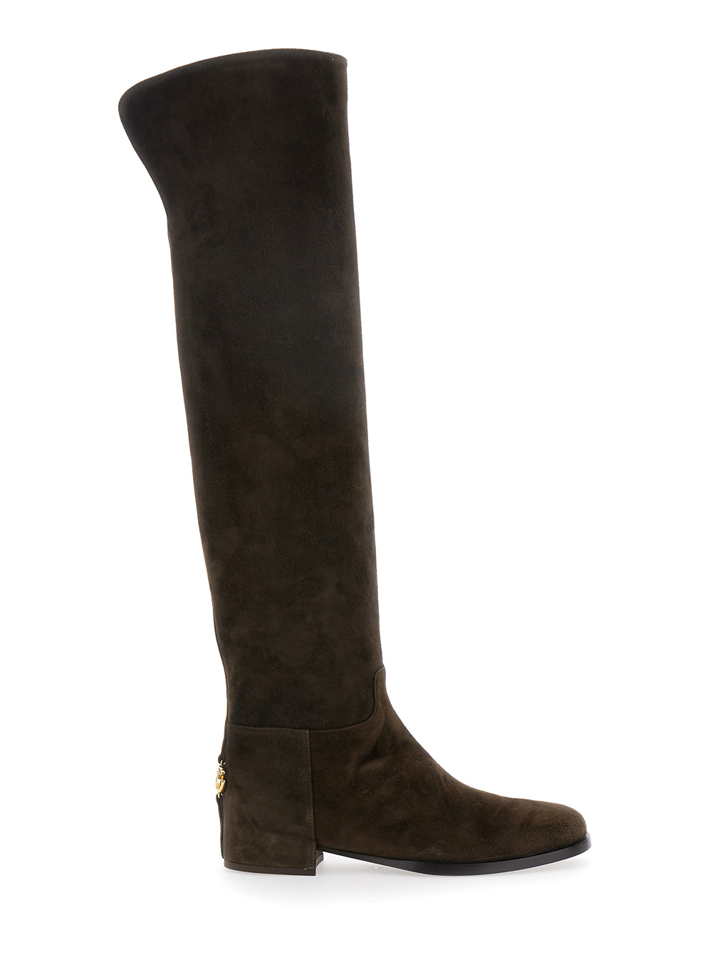 Dolce & Gabbana Brown Knee-High Boots with Back Logo Plaque in Suede Woman Lamb – Women