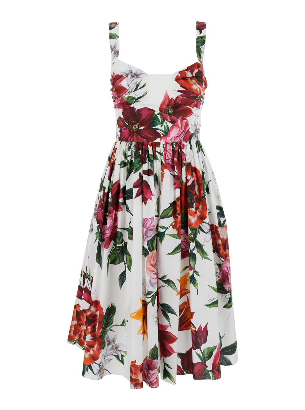 Dolce & Gabbana Multicolor Midi Dress with Wide Neckline and All-Over Floral Print in Cotton Woman – Women