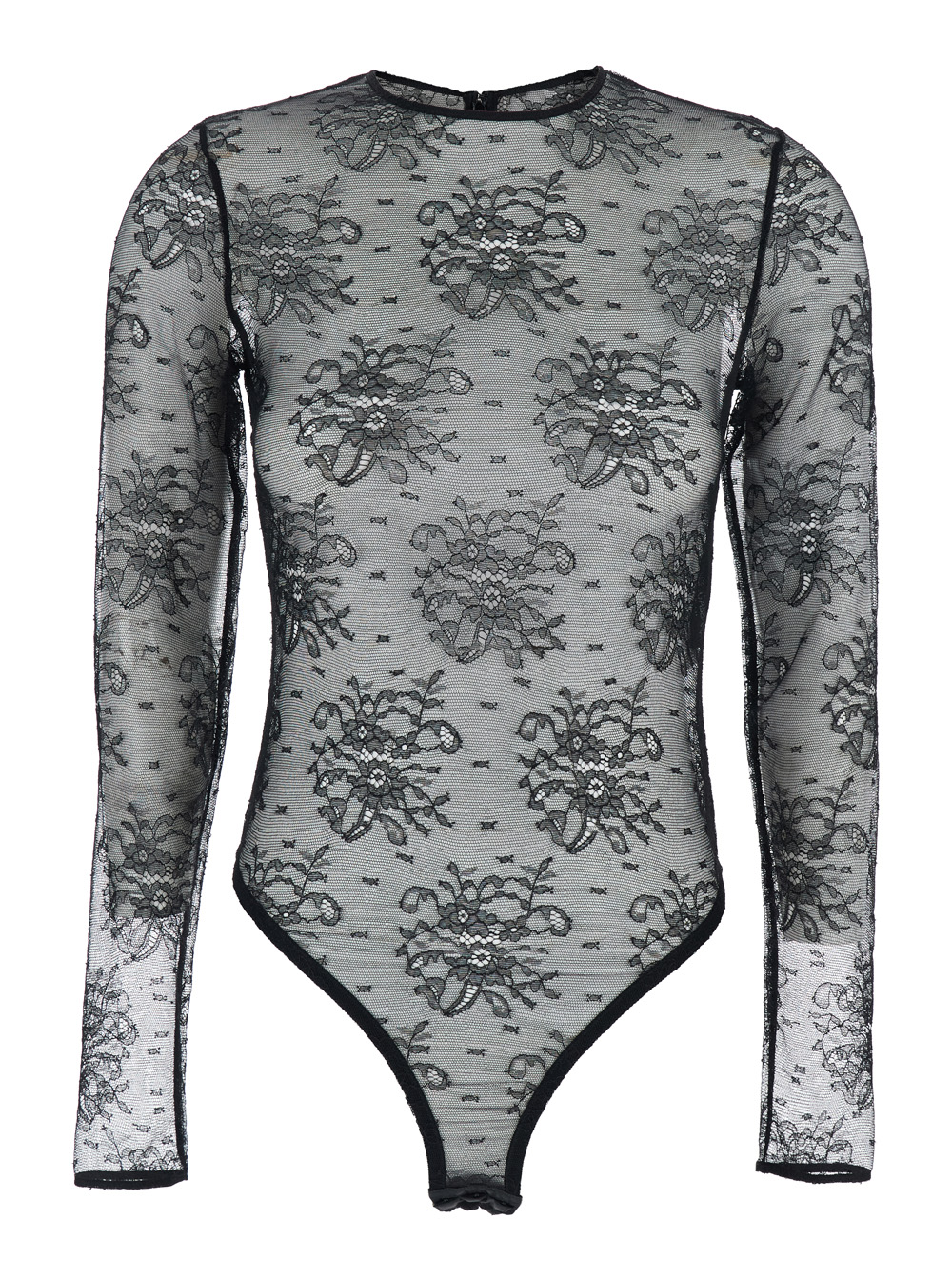 Dolce & Gabbana Black Bodysuit with All-Over Floral Embroidery and Semi-Sheer Design in Stretch Tech Fabric Woman Elastane Polyamide Viscose Tops – Wo