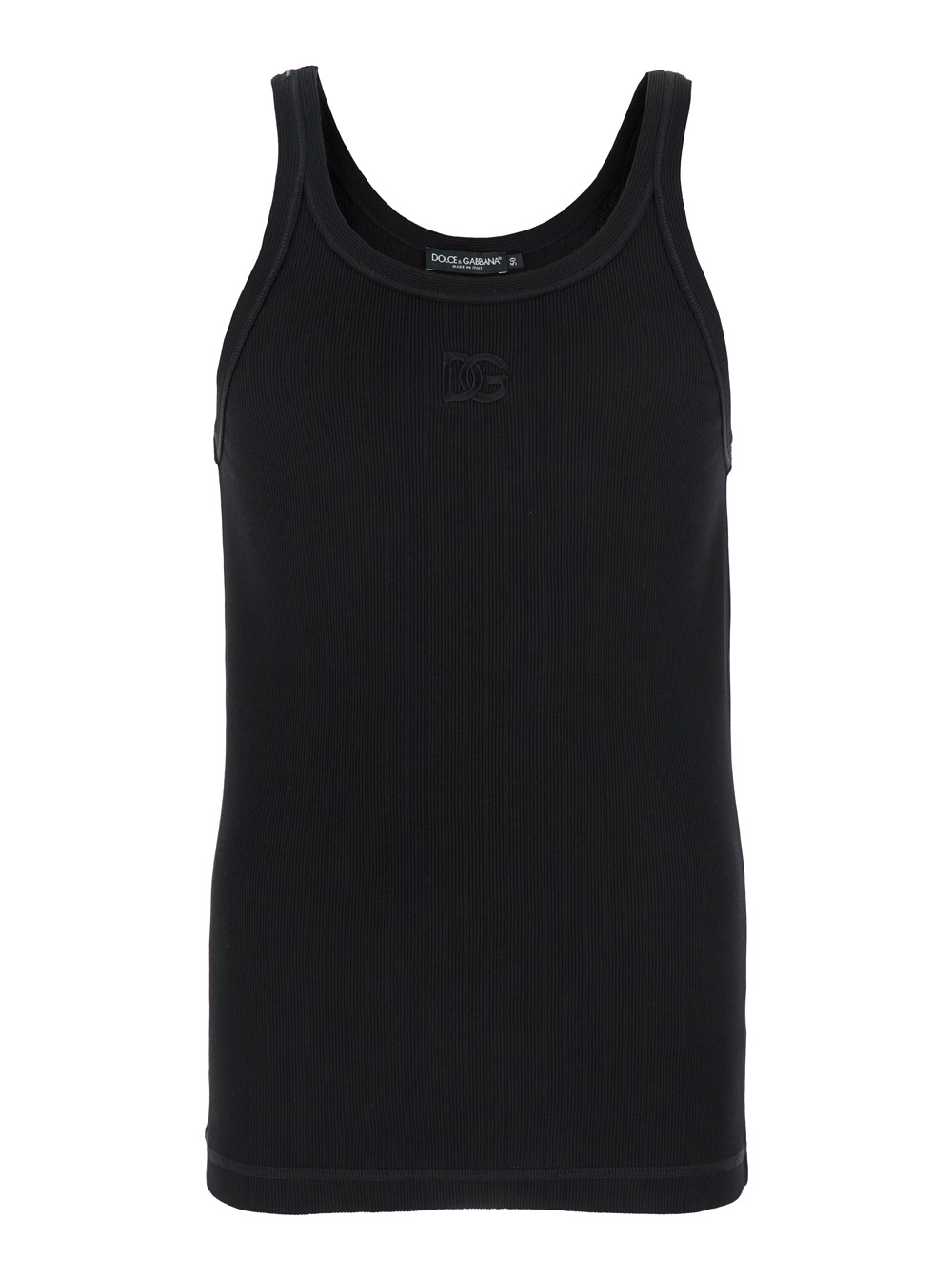 Dolce & Gabbana Men's Black Sleeveless Top With Logo Embroidery On The Front And Ribbed Knit In Cotton Man Tops