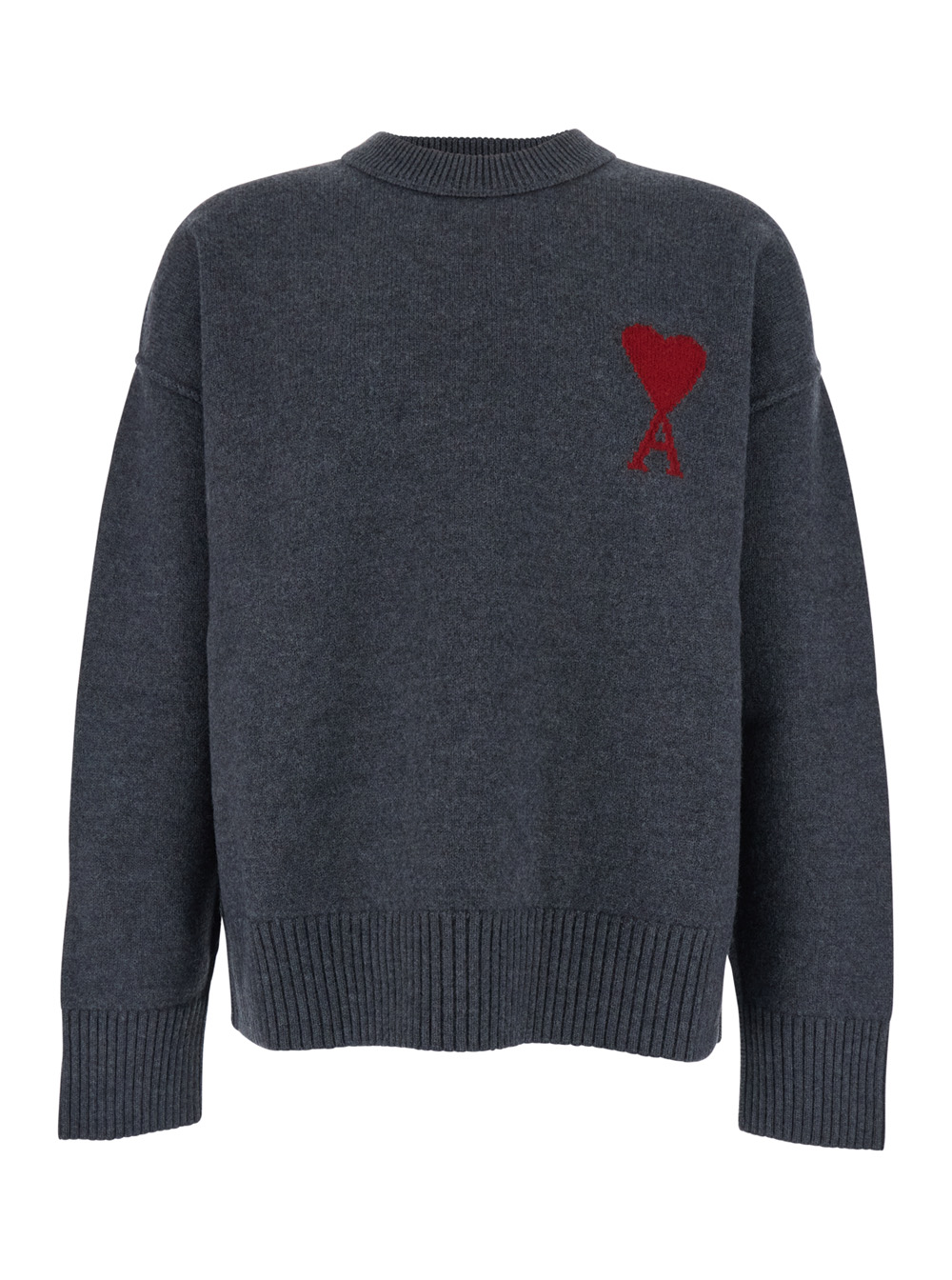 Ami Paris Men's Grey Crewneck Sweater With Dropped Shoulders And Adc Embroidery On The Front Gray Wool For Jersey