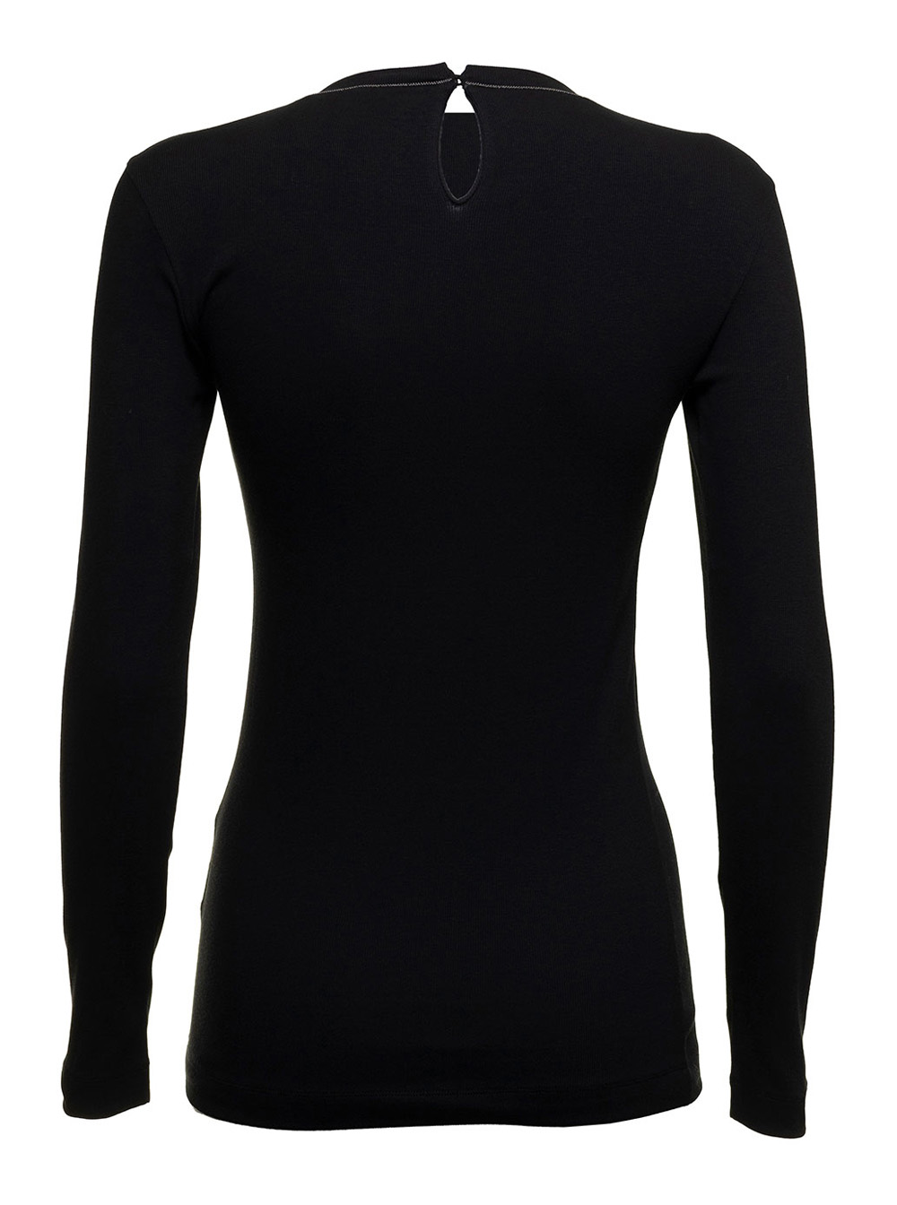 BRUNELLO CUCINELLI Brunello Cucinelli Black Long Sleeve T-Shirt With Round Neck And Monile Details Cotton Women Tshirts Polo Shirts - Women