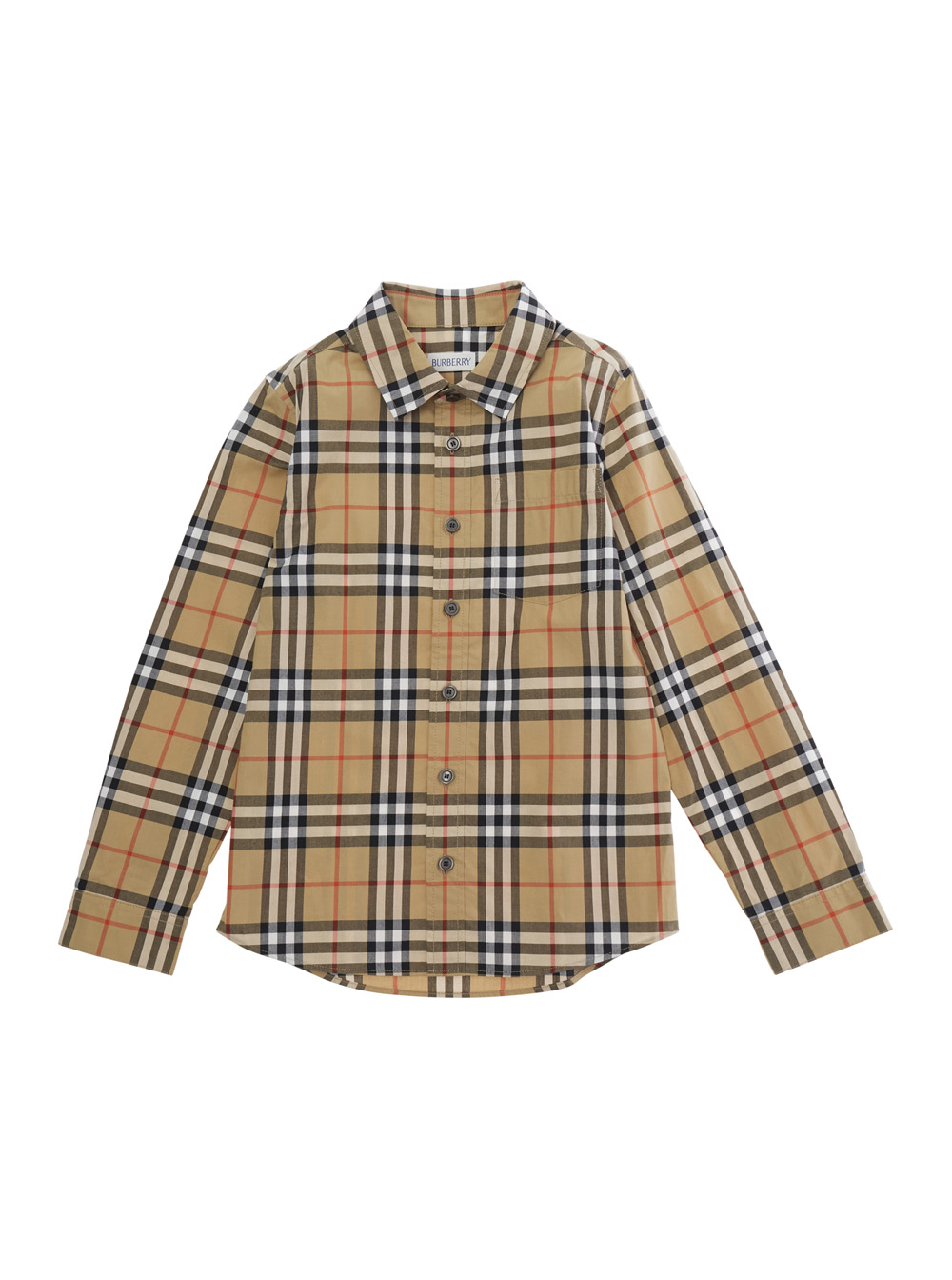 Burberry Kids Boys Beige Shirt With Classic Collar And All-Over Check Motif Cotton Blouses - Kids