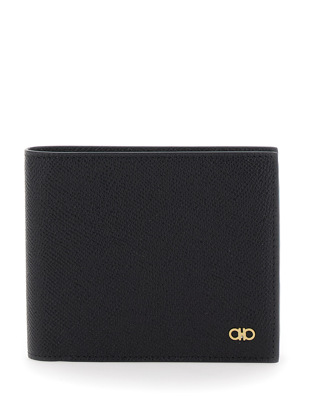 Ferragamo Men's Black Bi-Fold Wallet Micro Gancini With Grained Leather Logo Calf Products