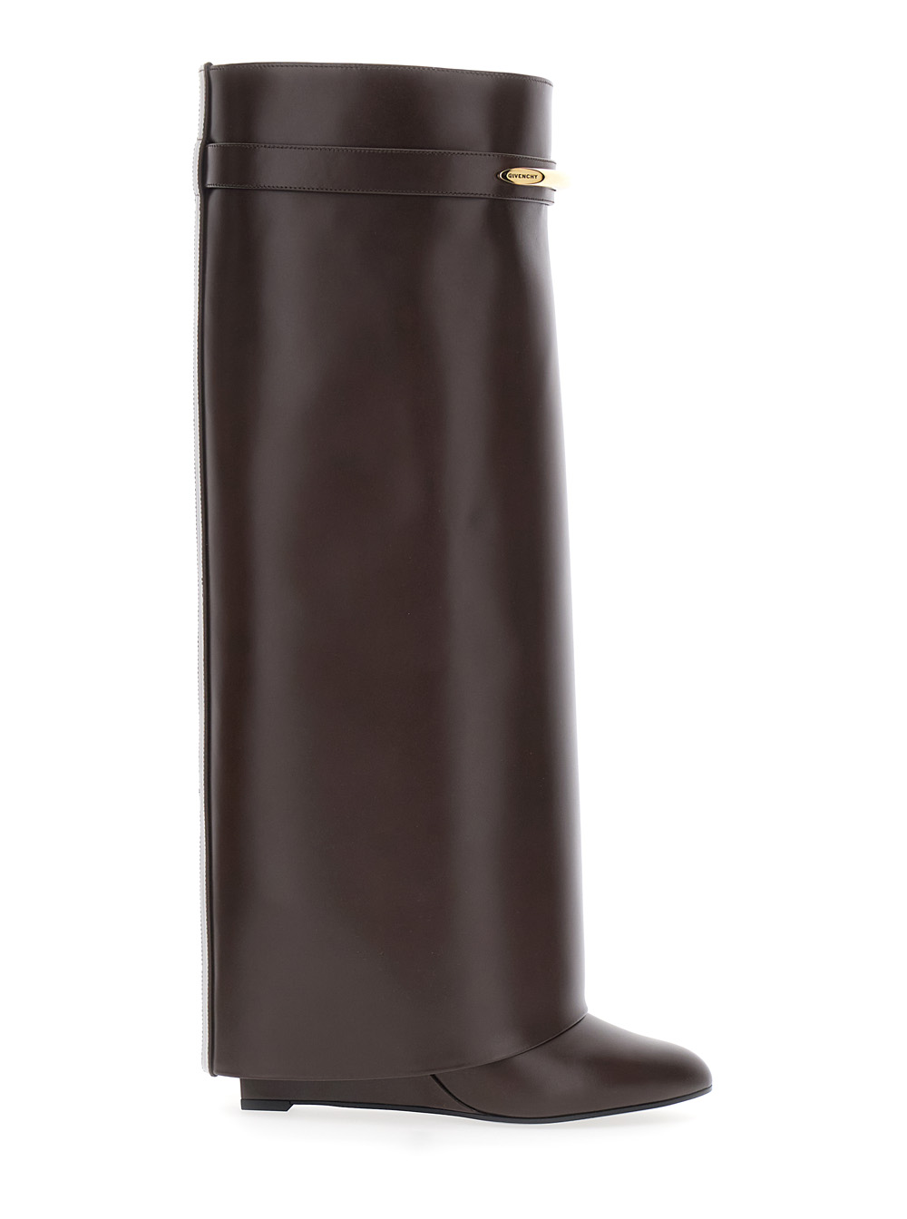 Givenchy Pointed Toe Wedge Heels With Logo Plate On The Front Brown Leather For Women Calf Boot – Women
