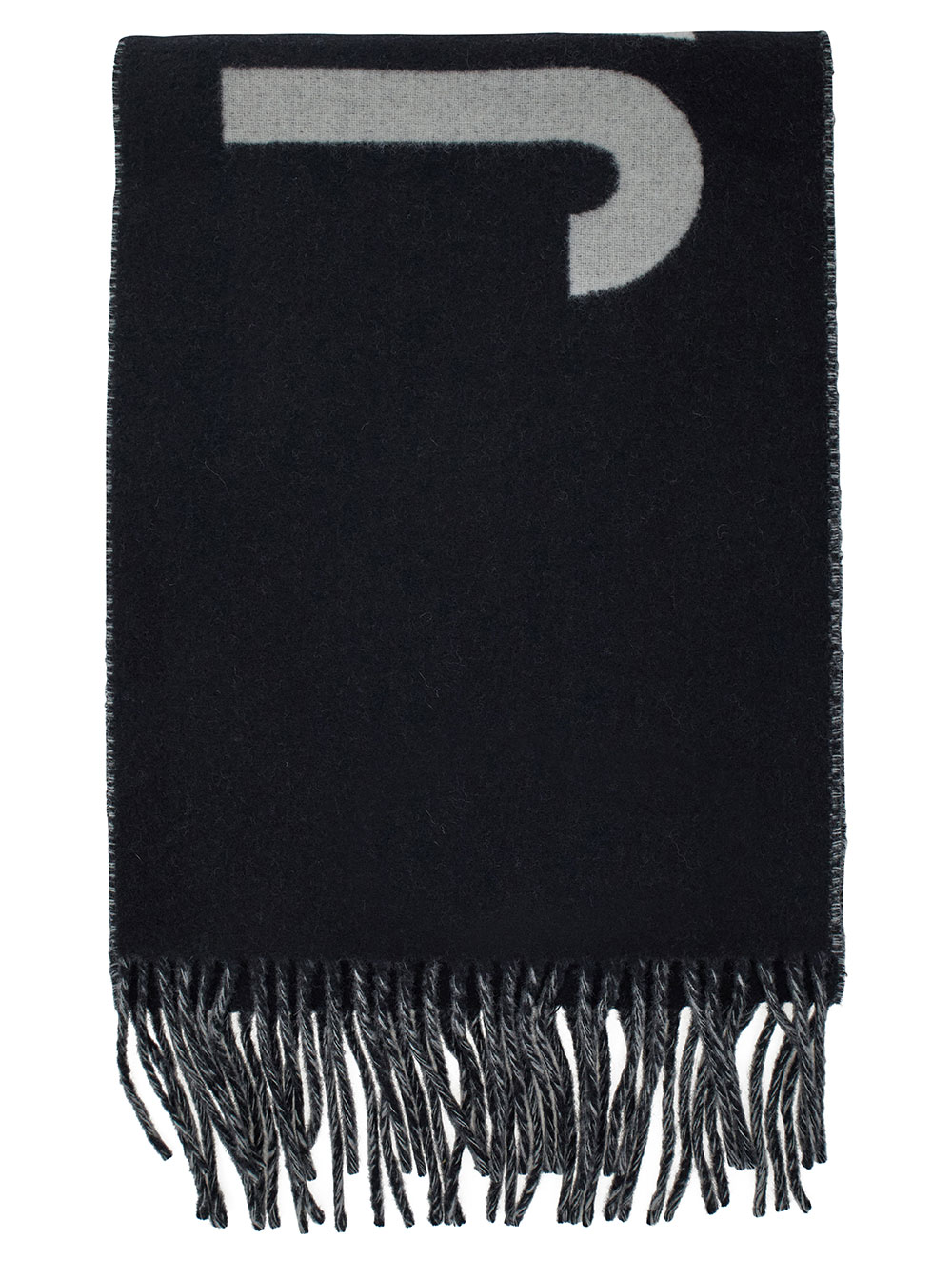 JACQUEMUS Scarf Lecharpe Jacquemus With Maxi Logo Lettering And Fringed Edge Black Wool Men Scarfs Foulards - Men　スカーフ Lecharpe Ja