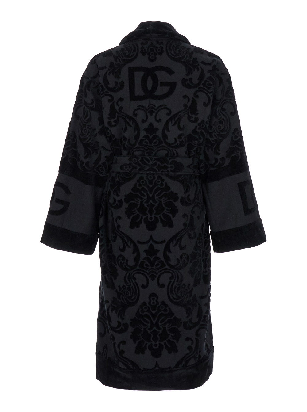 Dolce & Gabbana Casa Black Bath Robe With Matching Belt Terry Cotton Jacquard Bathrobes