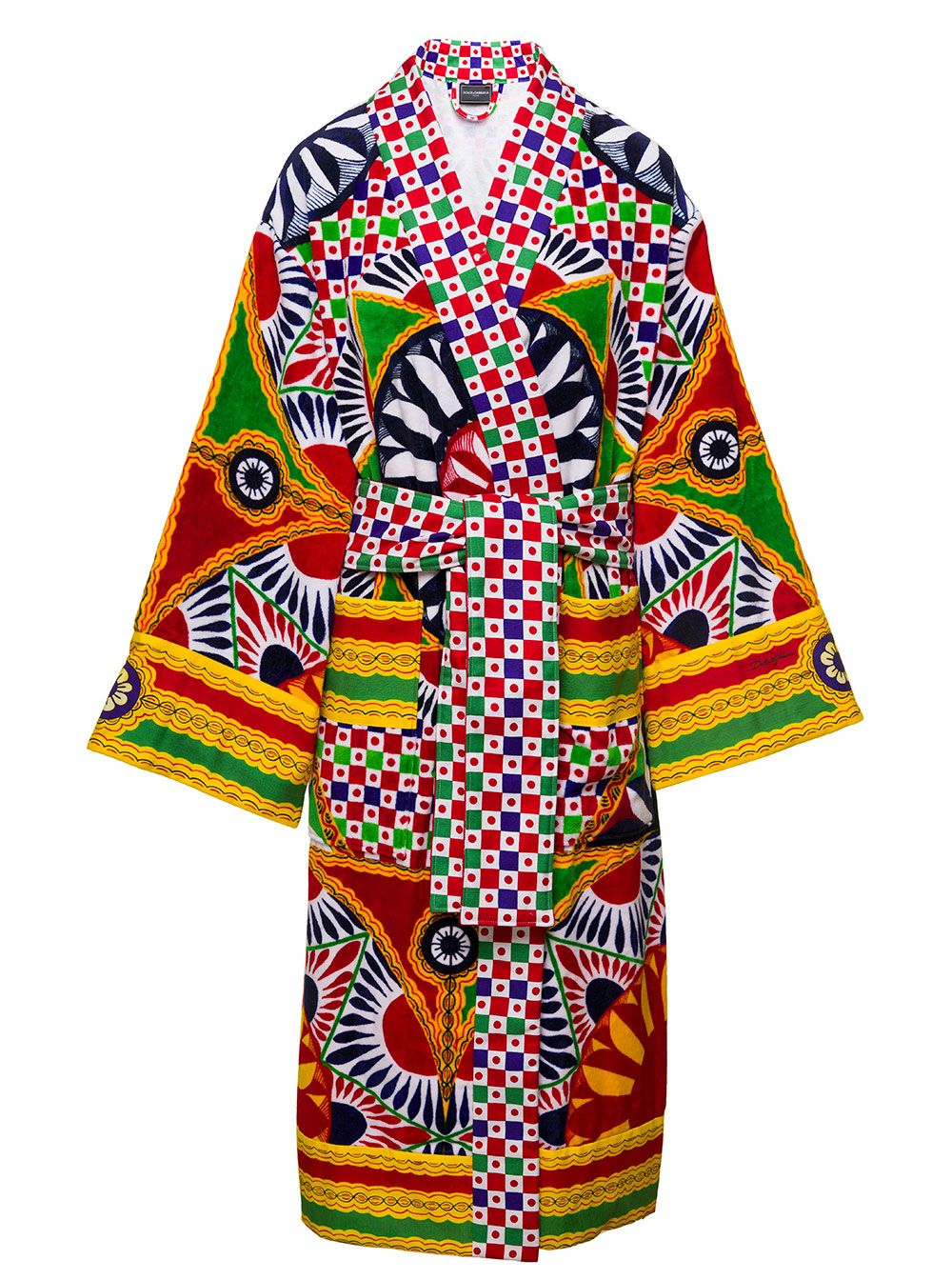 Dolce & Gabbana Casa Multicolor Kimono Bathrobe With All-Over Carretto Siciliano Print Cotton Dolce & Gabbana Bathrobes