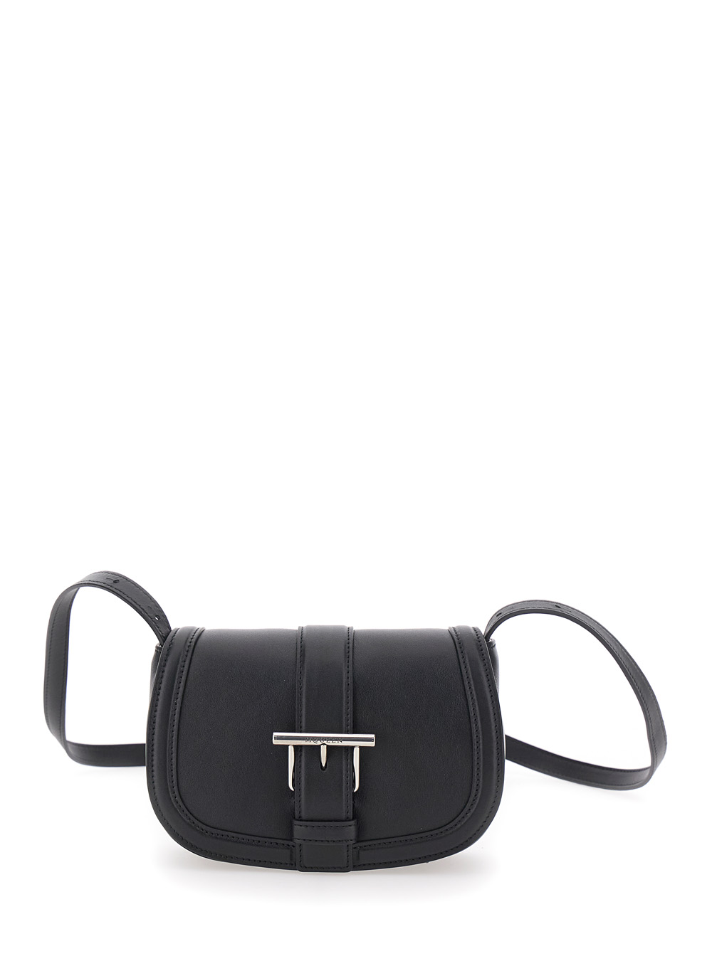 Alexander McQueen Satchel Mini Black Crossbody Bag with T-Buckle and Embossed Logo in Leather Woman 100 % Calf – Women