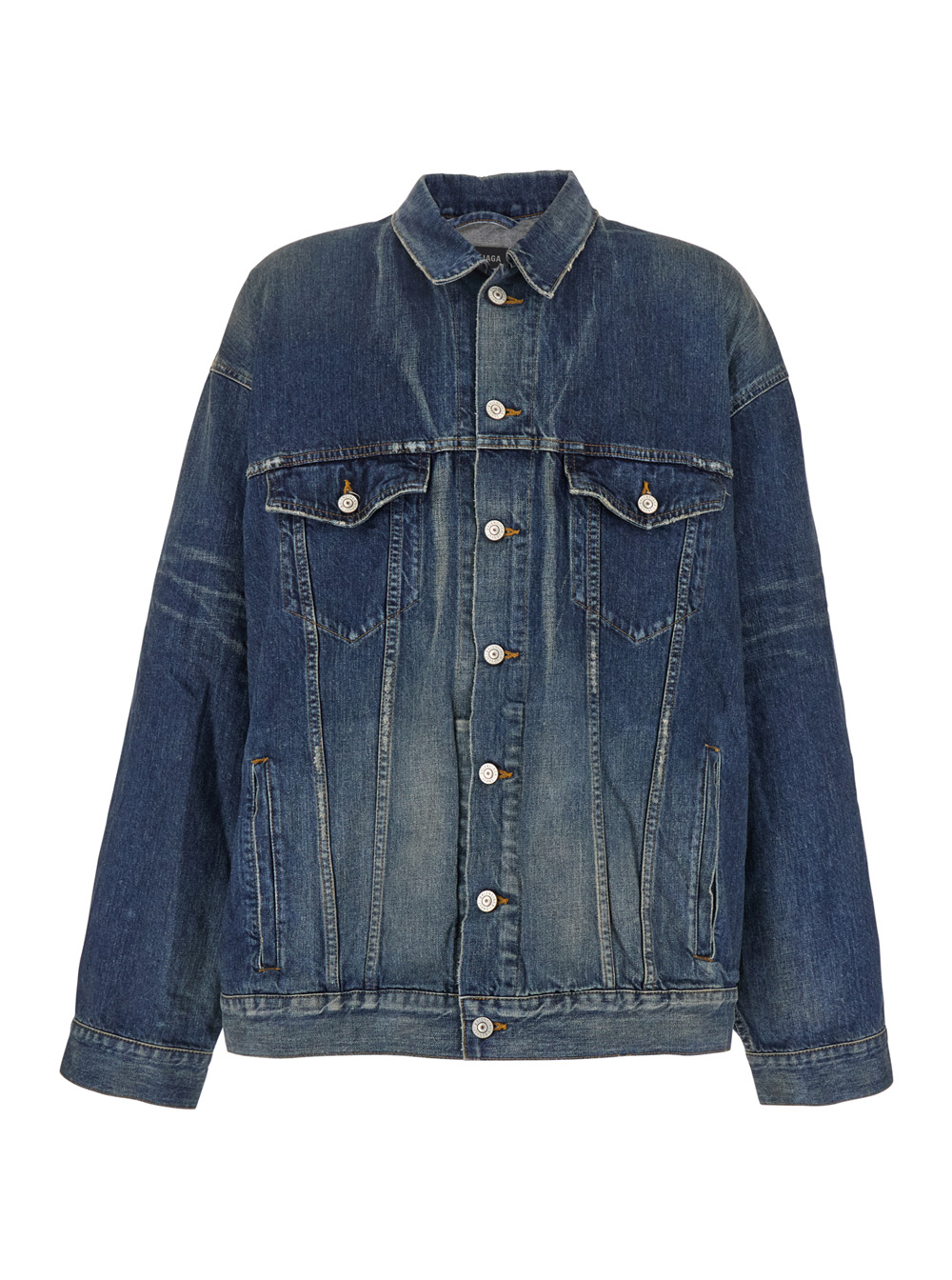 BALENCIAGA Balenciaga Blue Jacket with Classic Collar and Maxi Logo Print on the Rear in Denim Man Blu Cotton Outerwear - Men　バレンシア