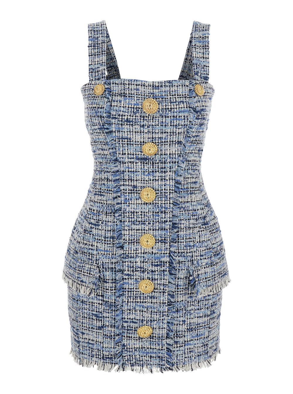 Balmain Women's Blu E Dress With Frayed Details In Tweed Woman