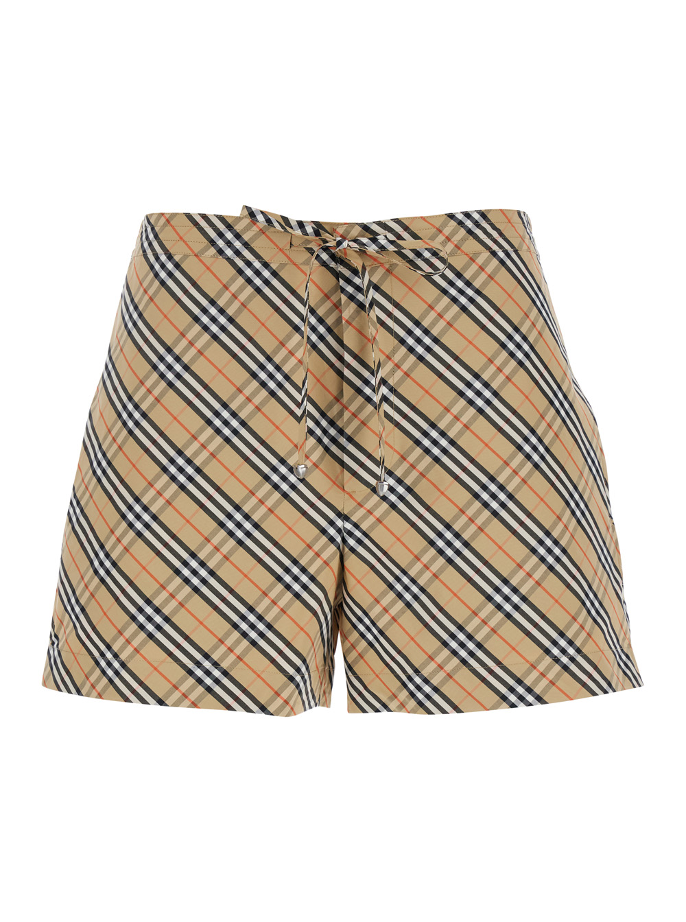Burberry Women's Beige Shorts With Elastic Drawstring Waist And All-Over Check Motif In Cotton Woman Bermuda