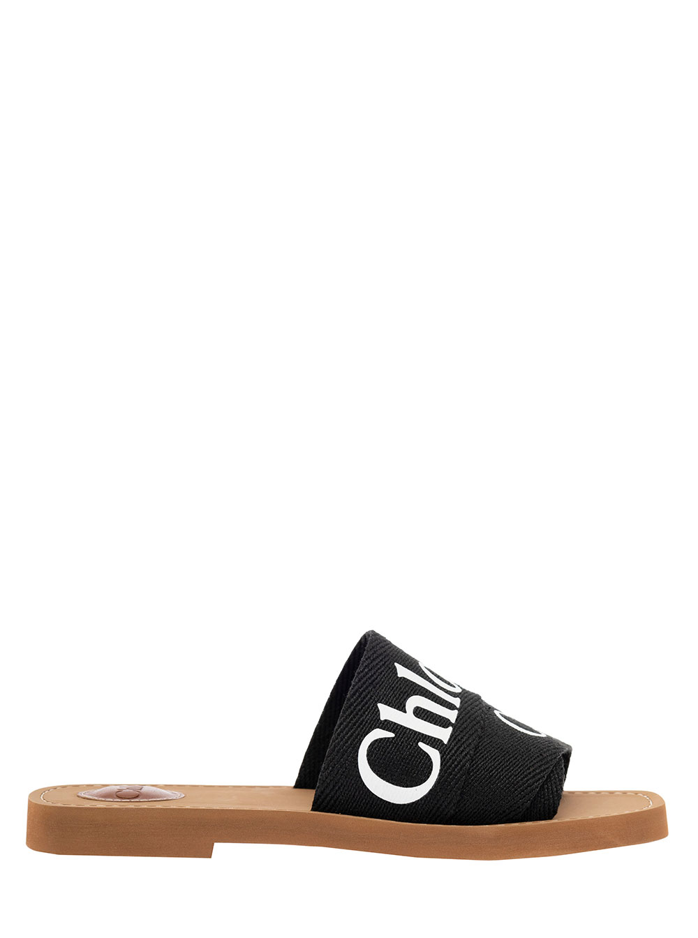 Chloé Women's Black Womans Canvas Sandals With Logo Calf Leather Flat Shoes