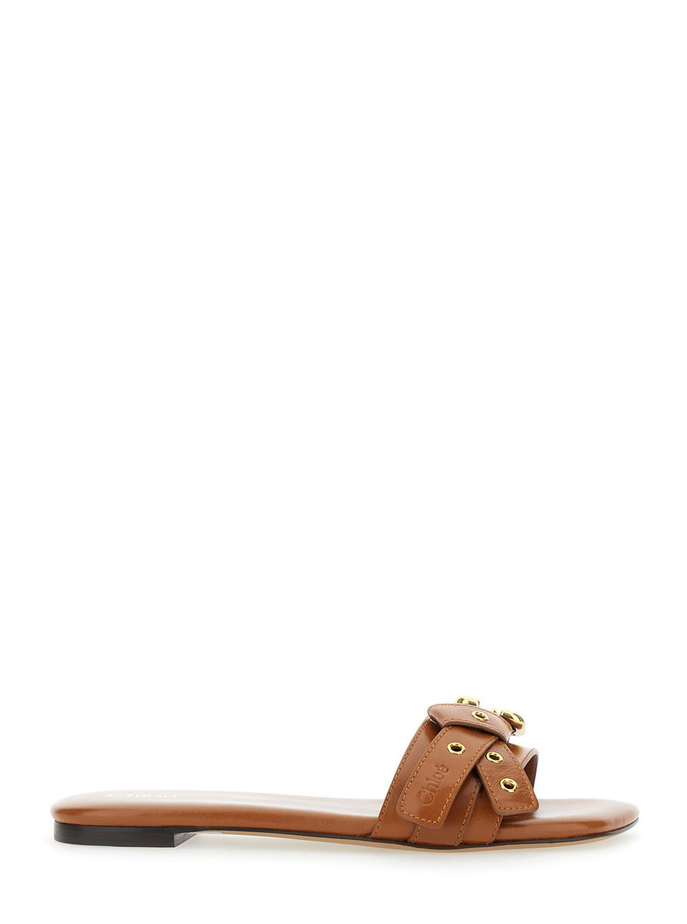 Chloé Mae Brown Sandals with Strap Embellishment Logo in Leather Woman Linen Flat Shoes – Women