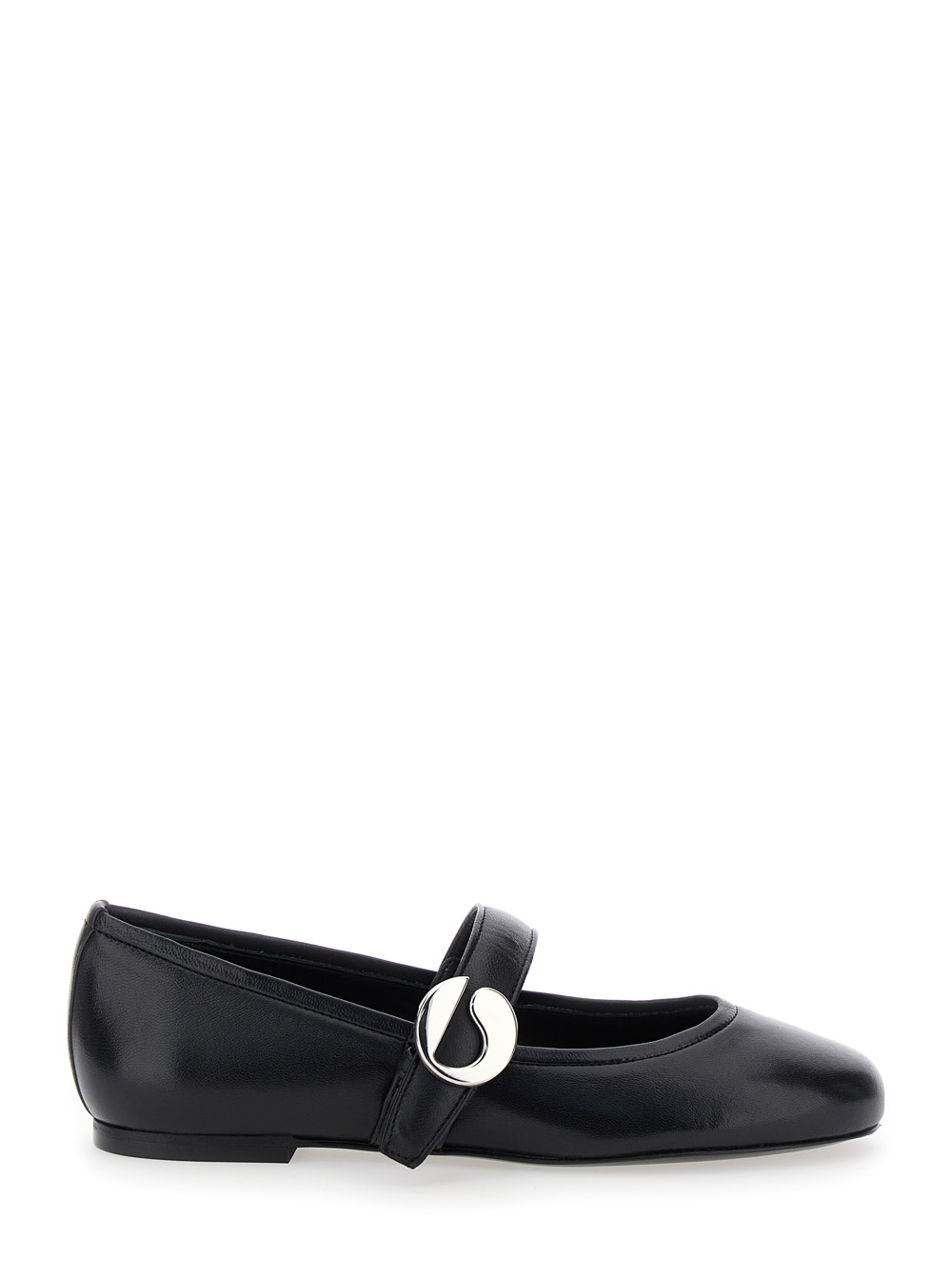 Coperni Black Ballerinas With Metallic Logo And Strap In Smooth Leather Woman - Women