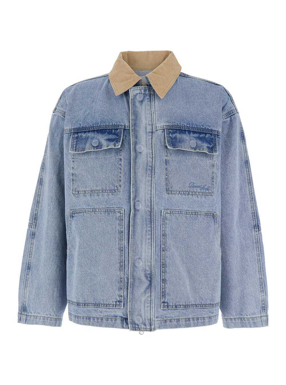 Dunst Men's Light Blue Jacket With Contrast Collar And Patch Pockets On The Chest In Cotton Man Outerwear