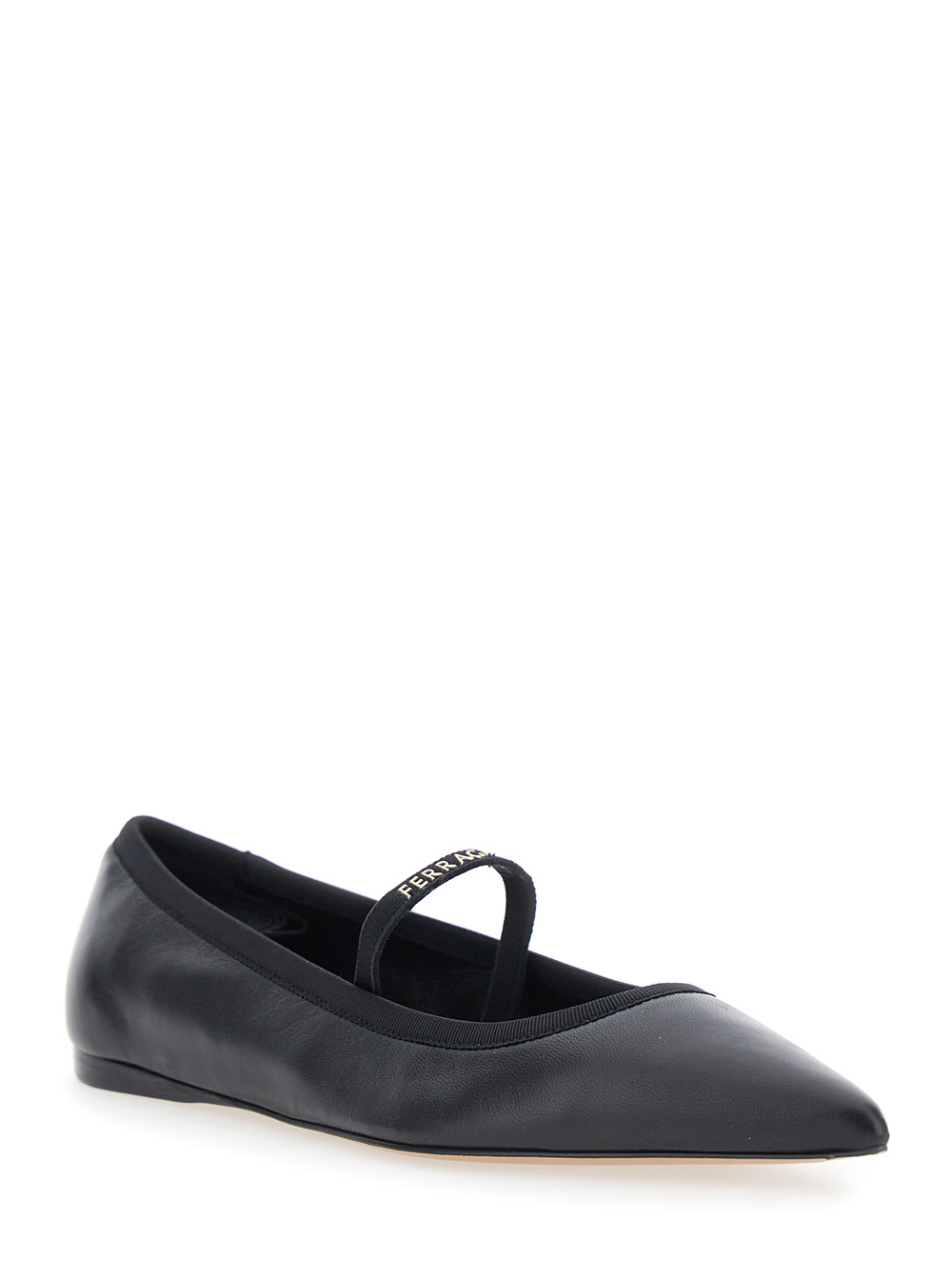Ferragamo Carice Black Ballet Shoes with Ribbon Detail and Logo Lettering on the Front in Leather Woman Lamb Ballerinas – Women