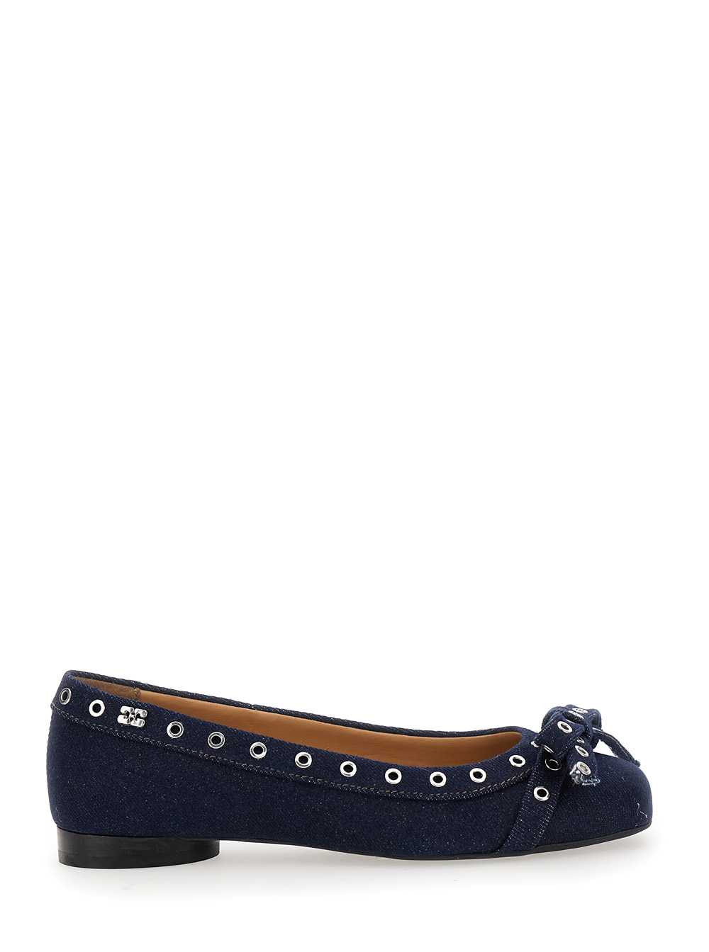 Ganni Women's Blu E Ballet Flats With Eyelet Details Cotton Woman Recycled Ballerinas