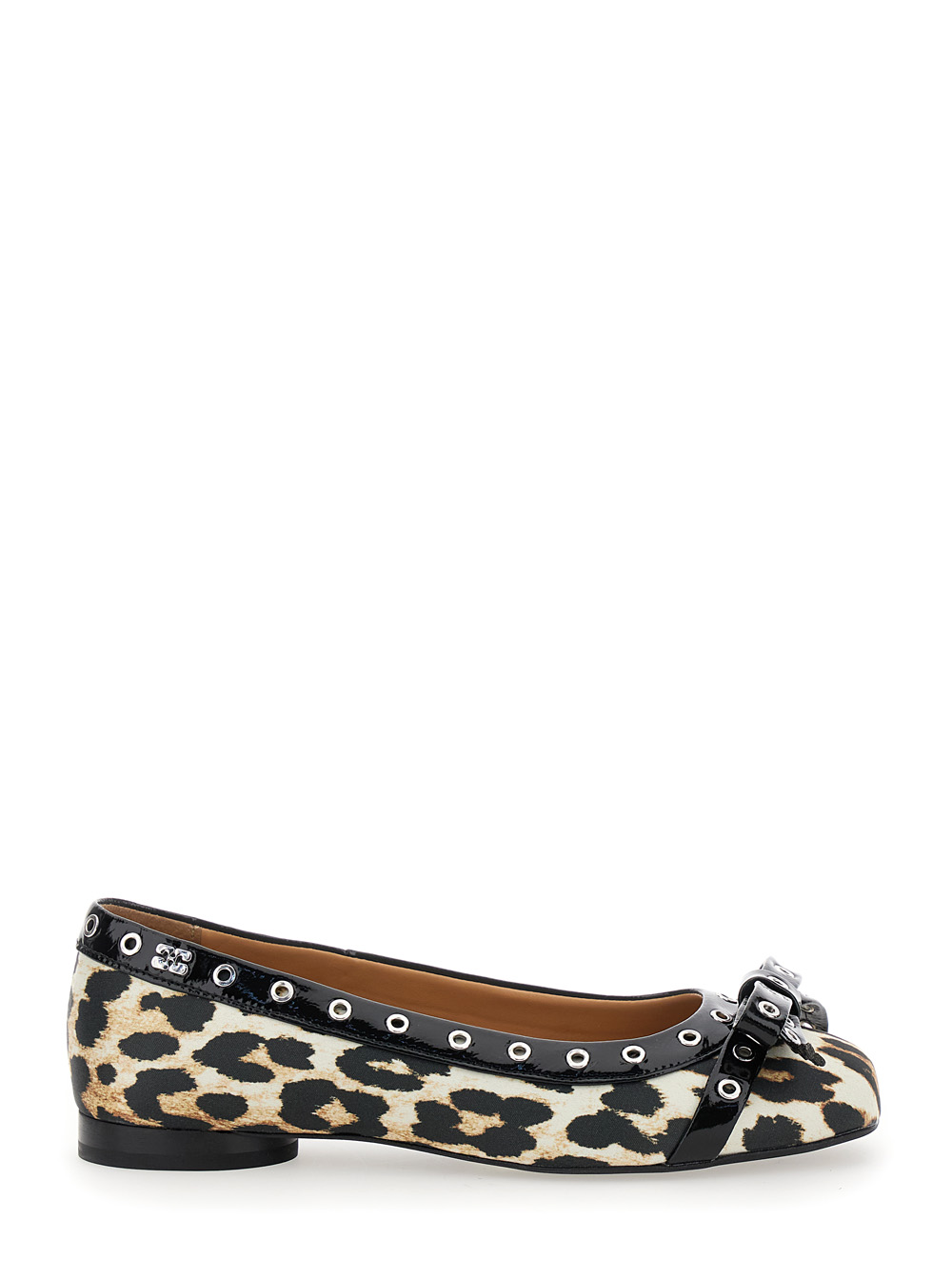 Ganni Women's Multicolor Ballet Flats With Eyelets And All-Over Leopard Print In Satin Woman Recycled Polyester Ballerinas