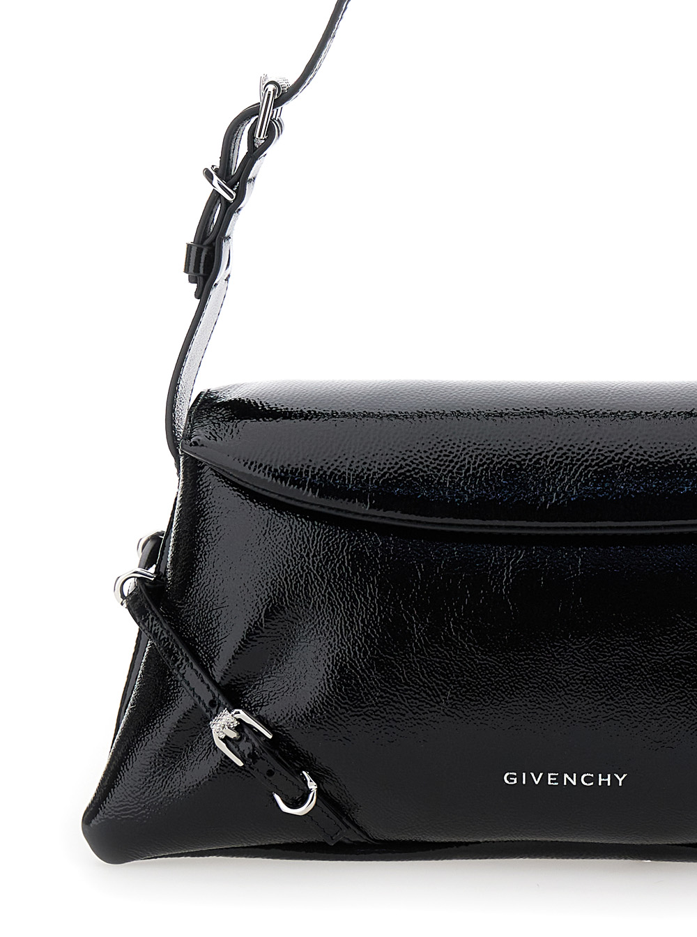 Givenchy Women's Black Ptit Voyou Shoulder Bag With Logo Lettering On The Front And Adjustable Strap In Leather Woman Calf