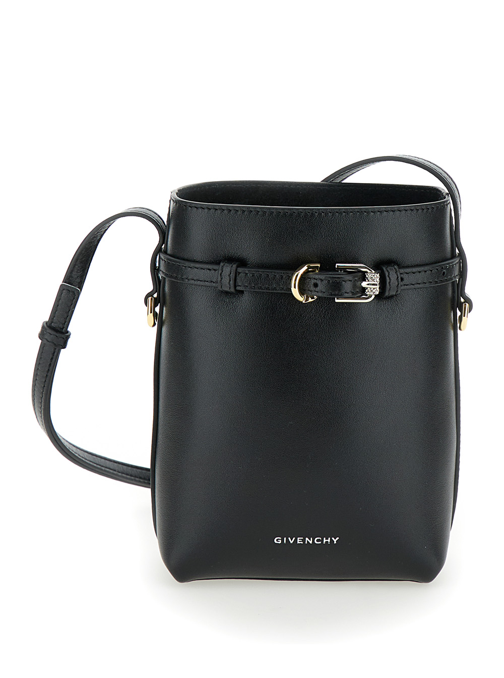 Givenchy Women's Black Voyou Crossbody Bag With Laminated Logo And Buckle In Leather Woman Calf