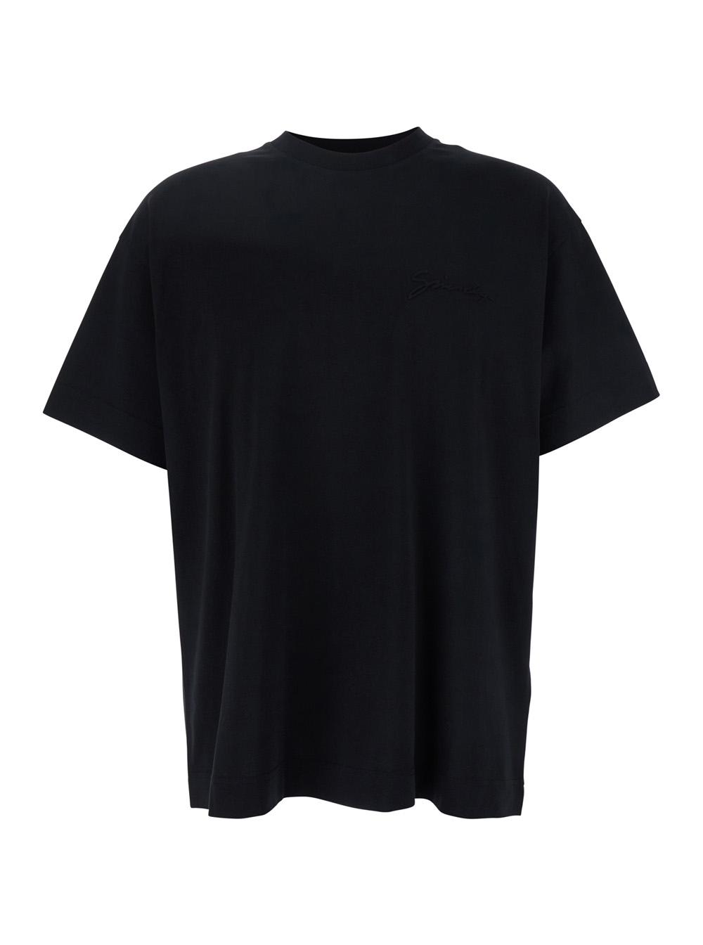 Givenchy Men's Black Crewneck T-Shirt With Embossed Logo On Front In Cotton Man Tshirts And Polo Shirts
