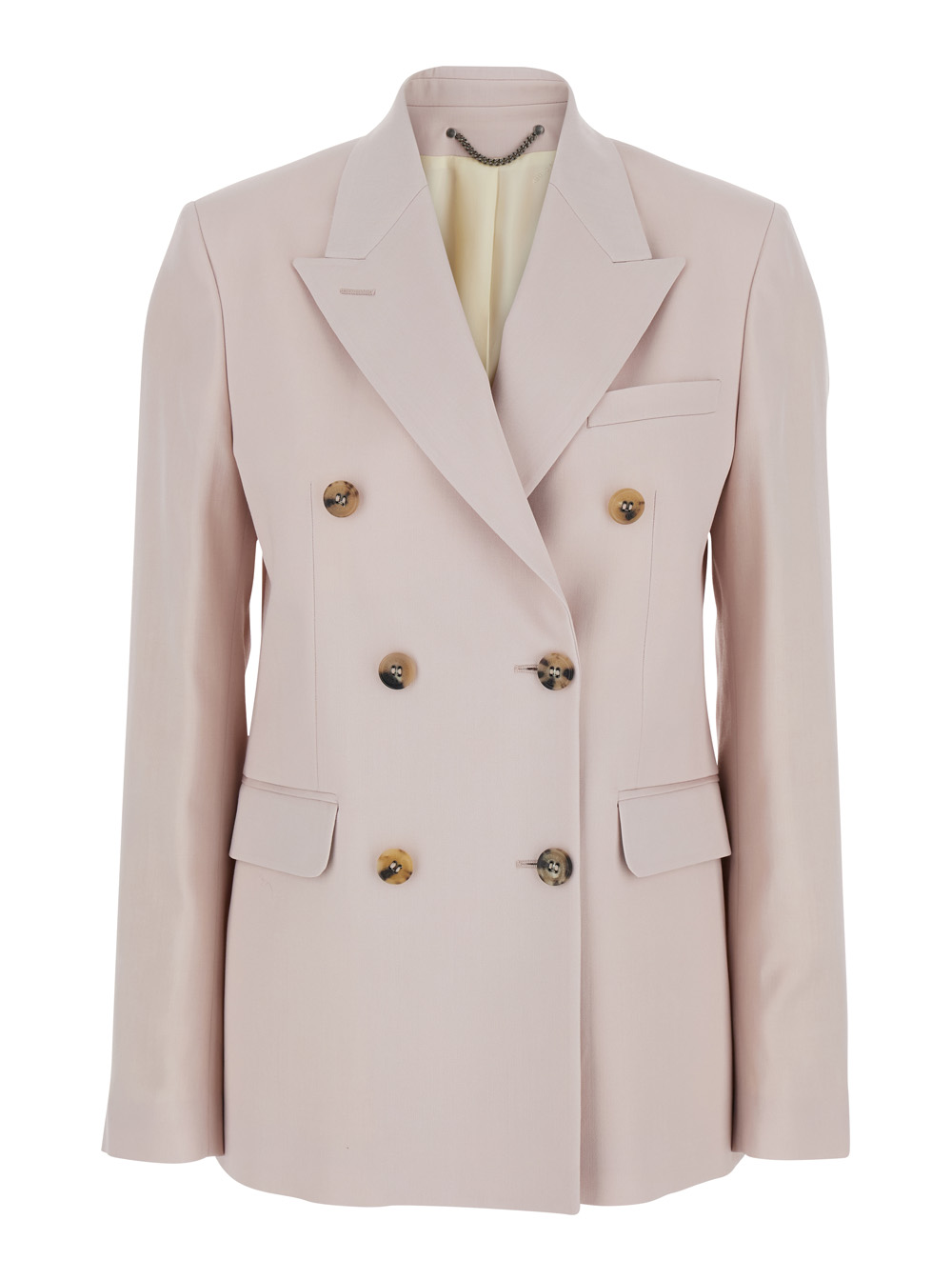 Golden Goose Women's Pink Double-Breasted Jacket With Peak Revers And Logo Plaque Detail In On The Rear Wool Woman Virgin Blazers