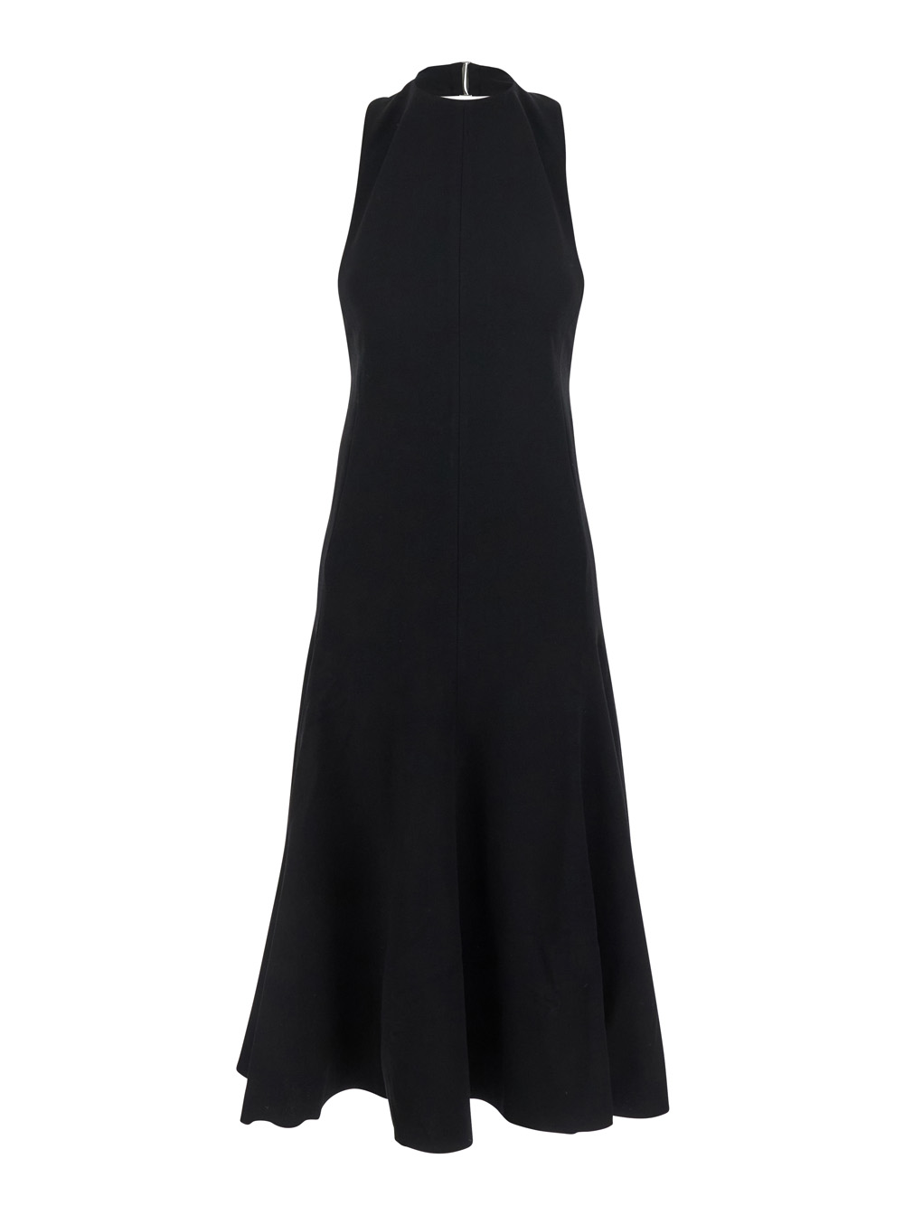 Jacquemus La Robe Favola Black Long Dress with High American Neckline and Flared Design in Tech Fabric Woman Polyamide Elastane – Women