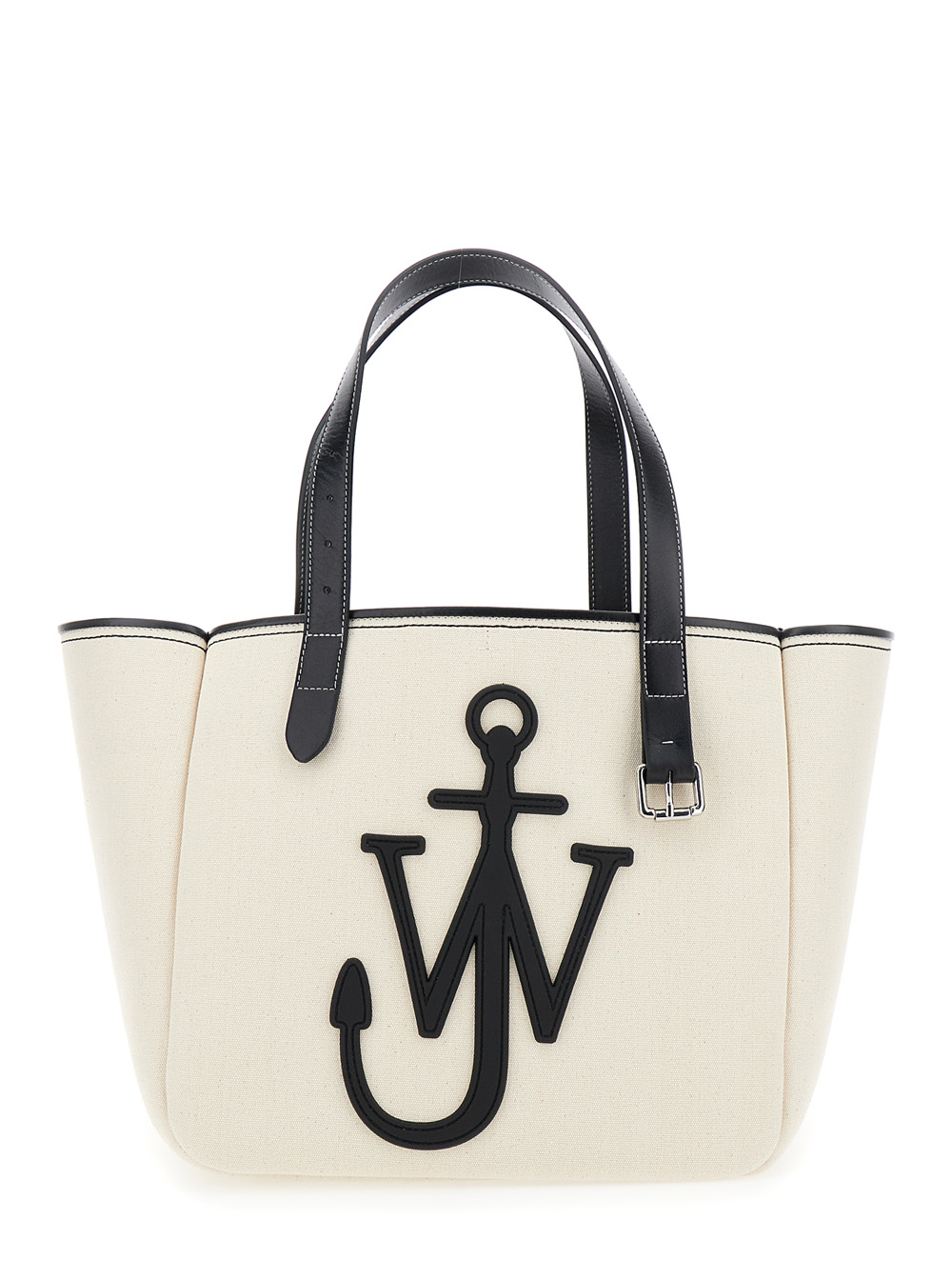 Jw Anderson Women's White Shopper With Jw Logo On The Front In Canvas And Leather Woman Cotton Tote Bags