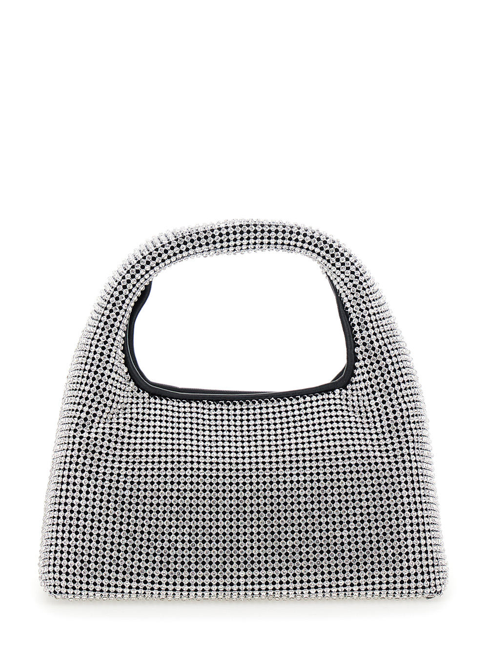 Marc Jacobs The Mini Sack Metallic Handbag with Logo Patch on Rear and All-Over Crystal Embellishments in Tech Fabric Woman Aluminium Mesh Glass Hand